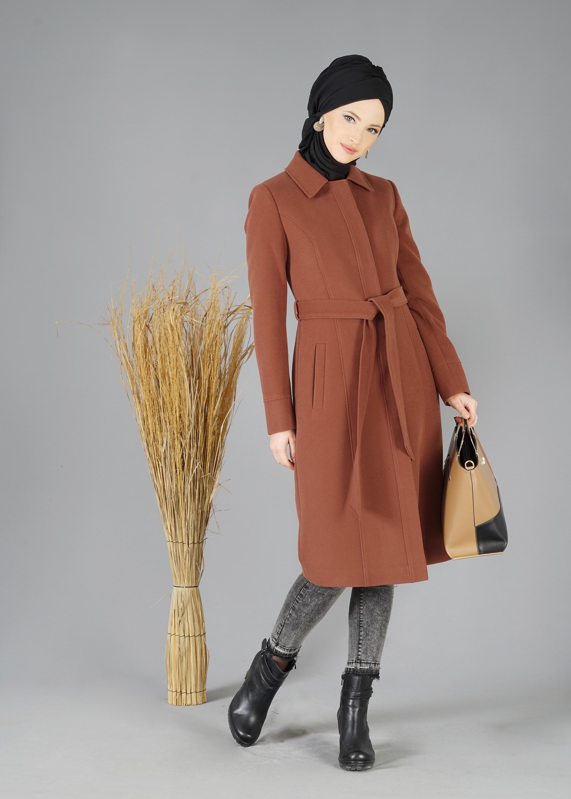 Tesettür giyim TURUNCU 9534 KABAN 