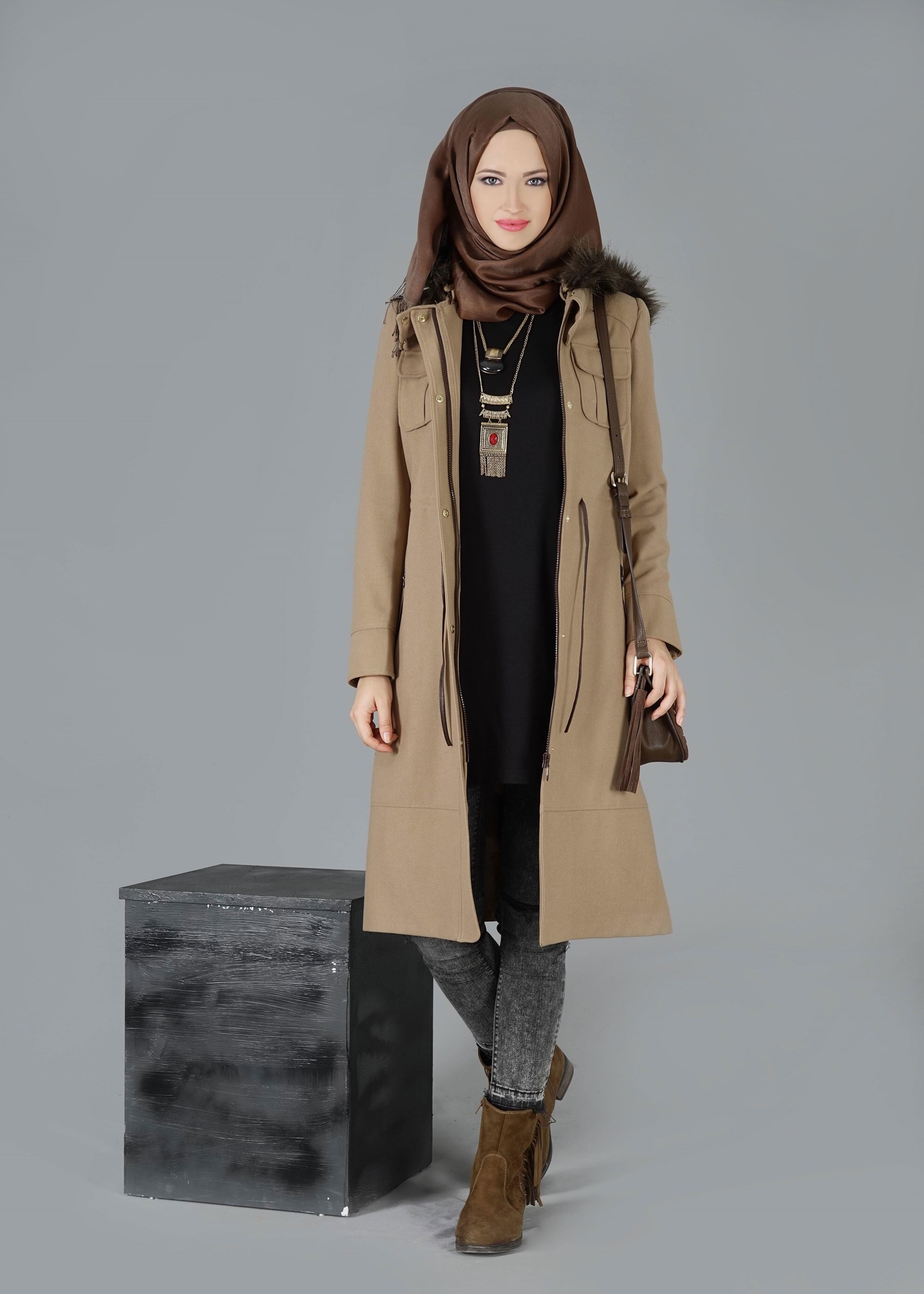 Tesettür giyim KAHVE 9535 KABAN
