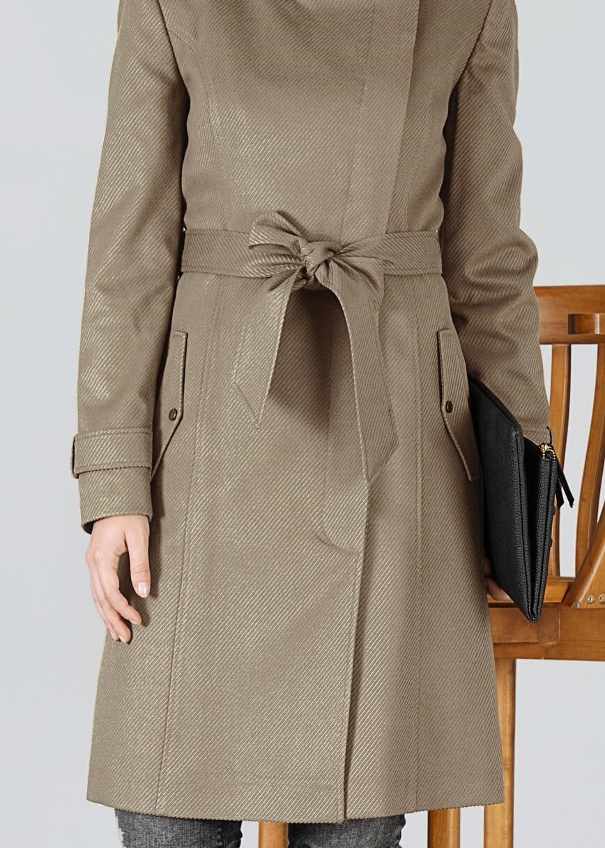 Tesettür giyim KAHVE ANVELOP KESİM KUŞAKLI KABAN 9536 