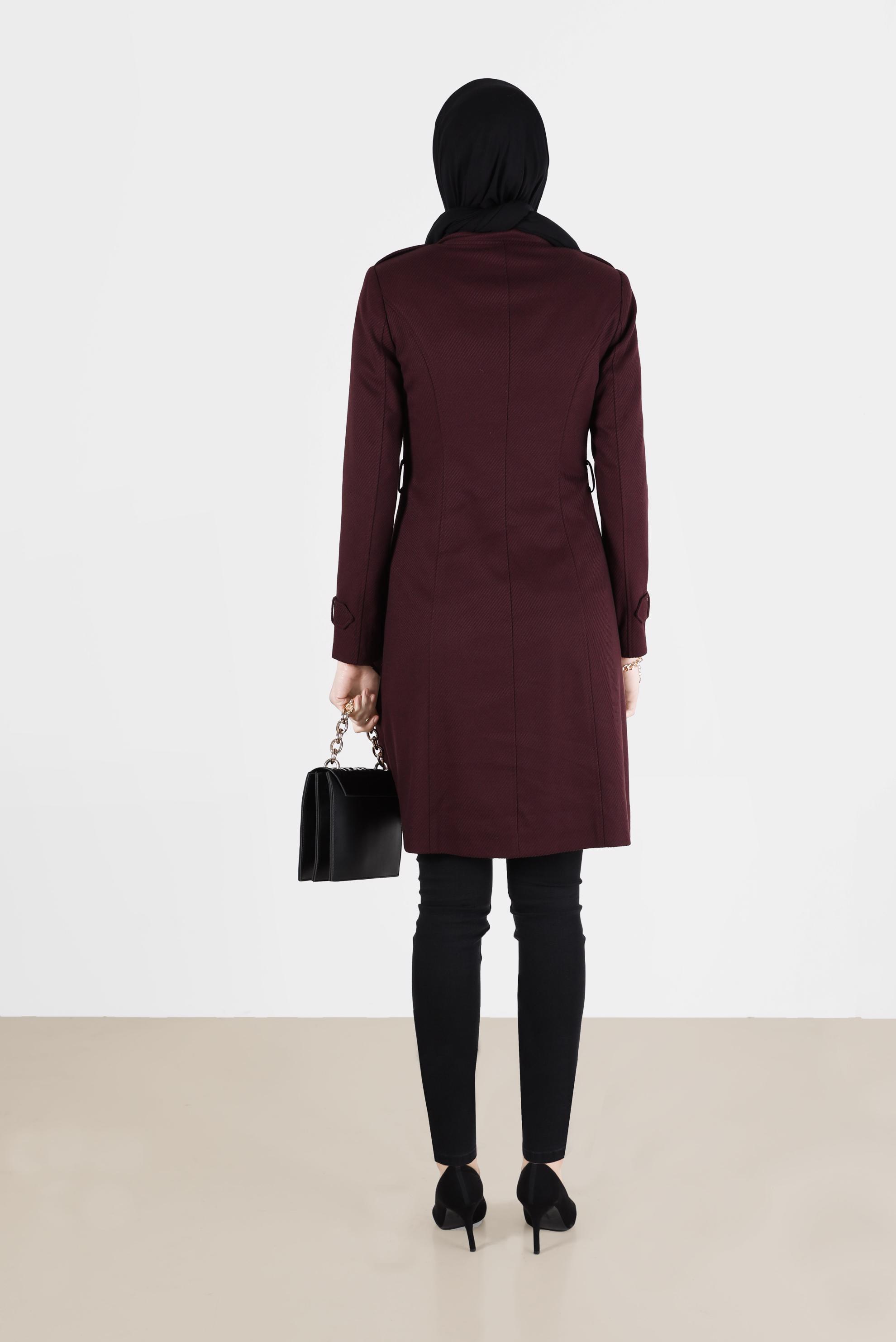 Tesettür giyim MÜRDÜM ANVELOP KESİM KUŞAKLI KABAN 9536 