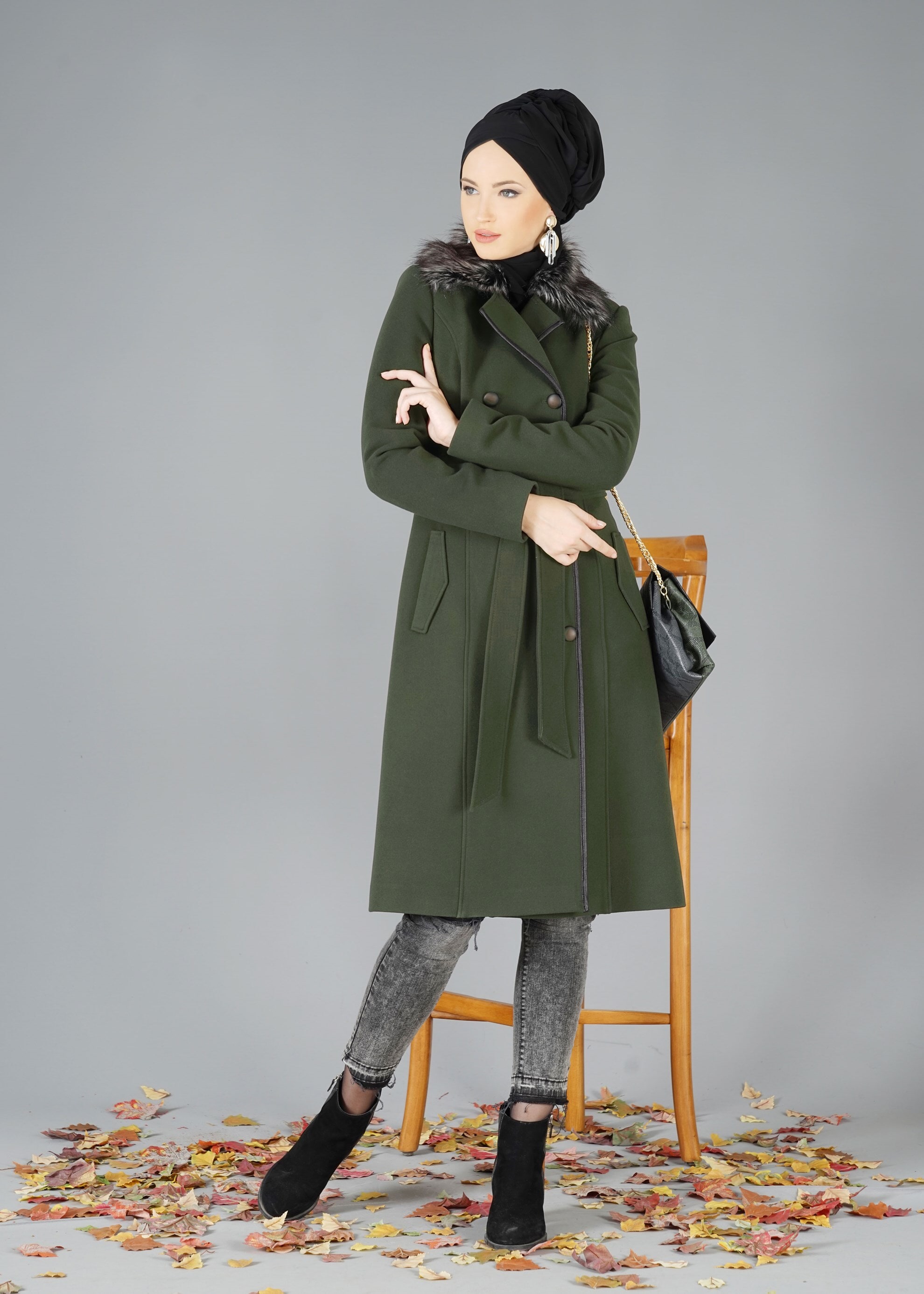 Tesettür giyim HAKİ 9549 KABAN