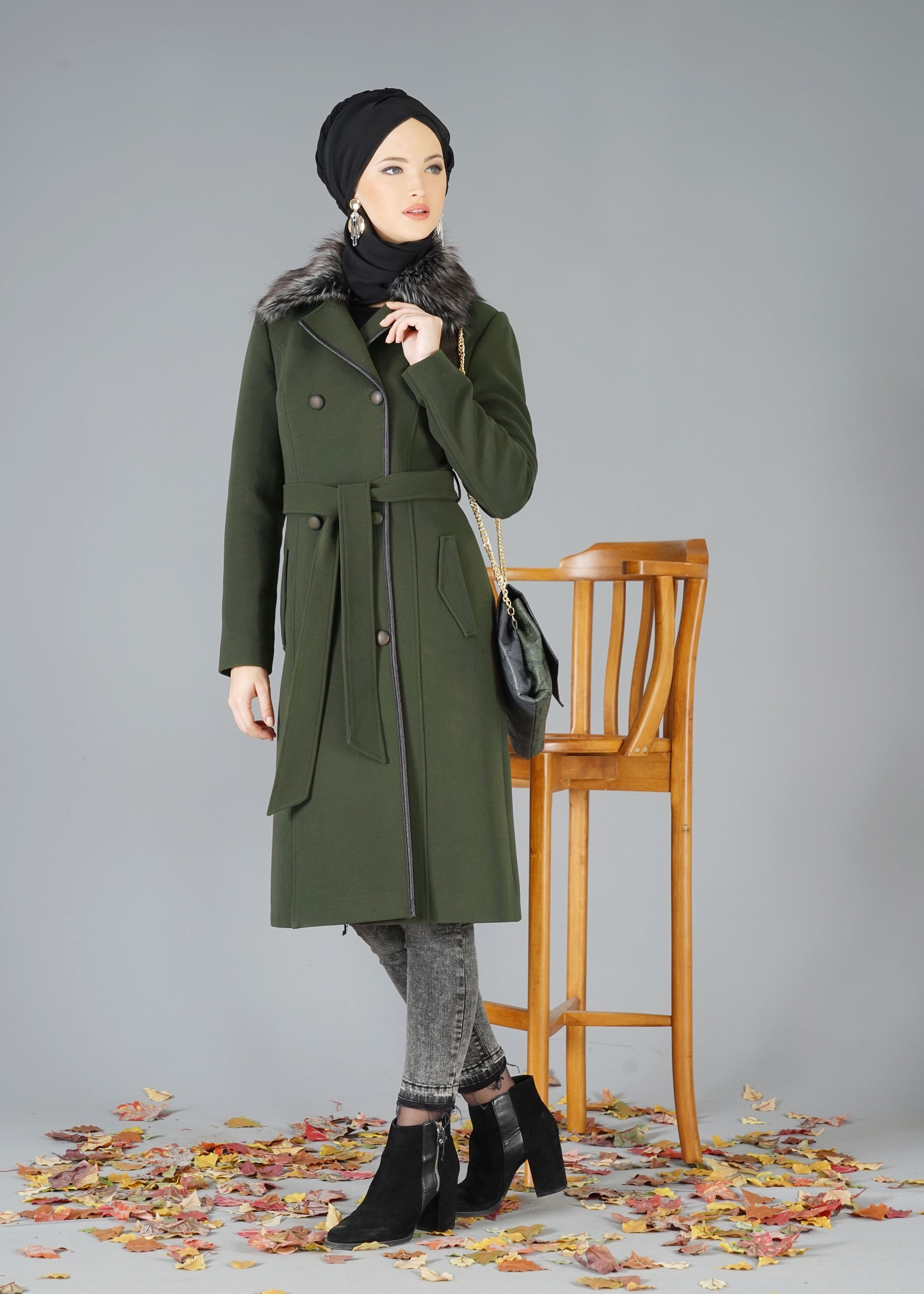 Tesettür giyim HAKİ 9549 KABAN