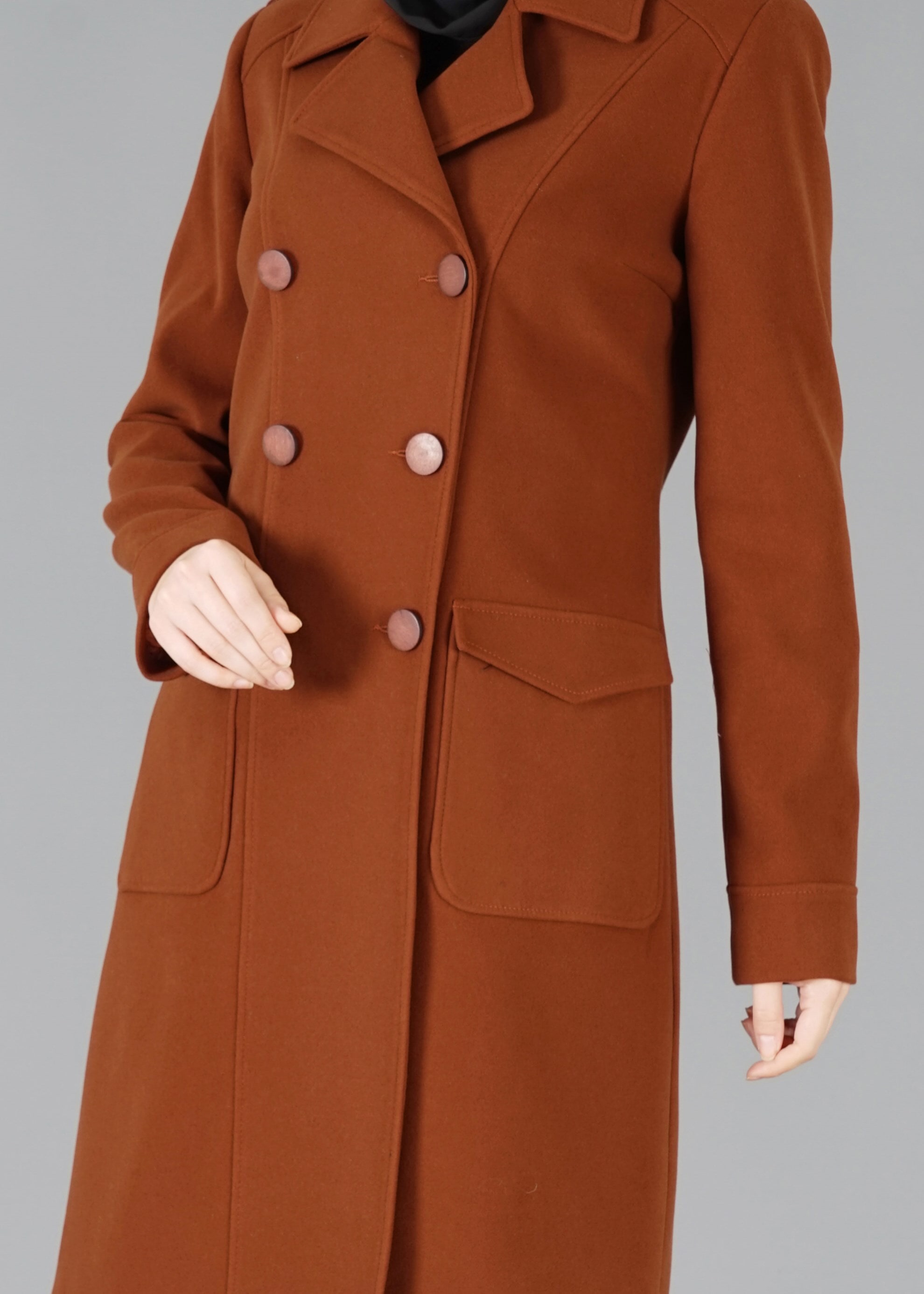 Tesettür giyim TURUNCU KRUVAZE YAKA DÜĞMELİ KABAN 9550