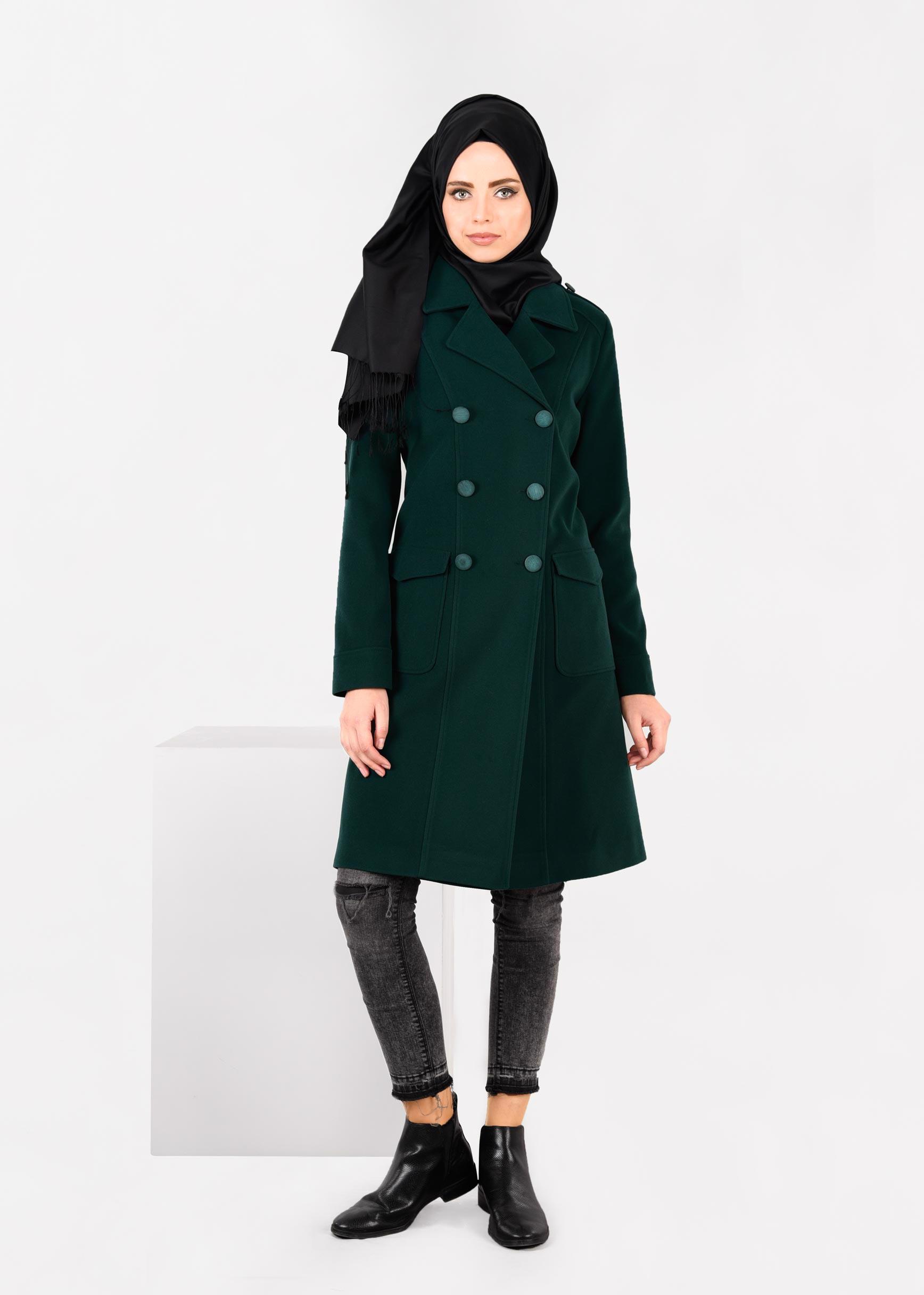 Tesettür giyim MAVİ KRUVAZE YAKA DÜĞMELİ KABAN 9550