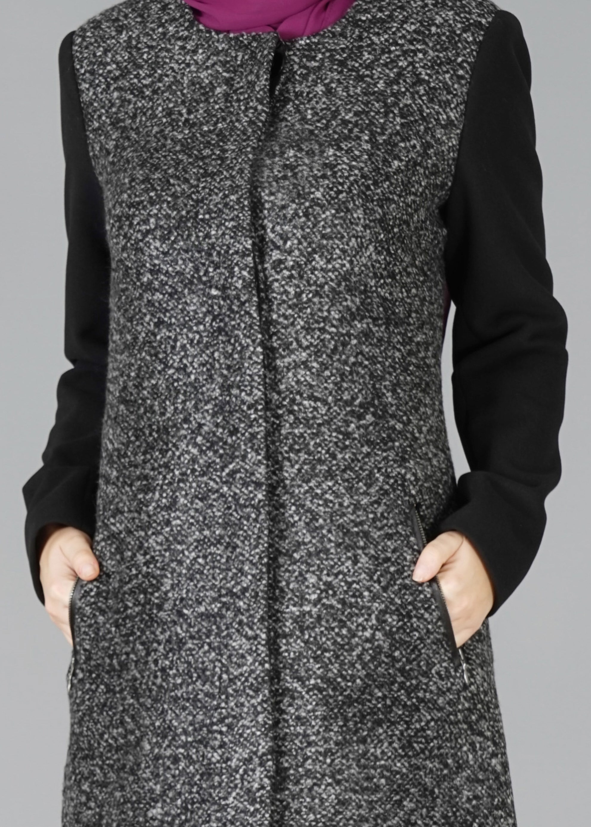 Tesettür giyim GRİ FERMUARLI CEPLİ KABAN 9554