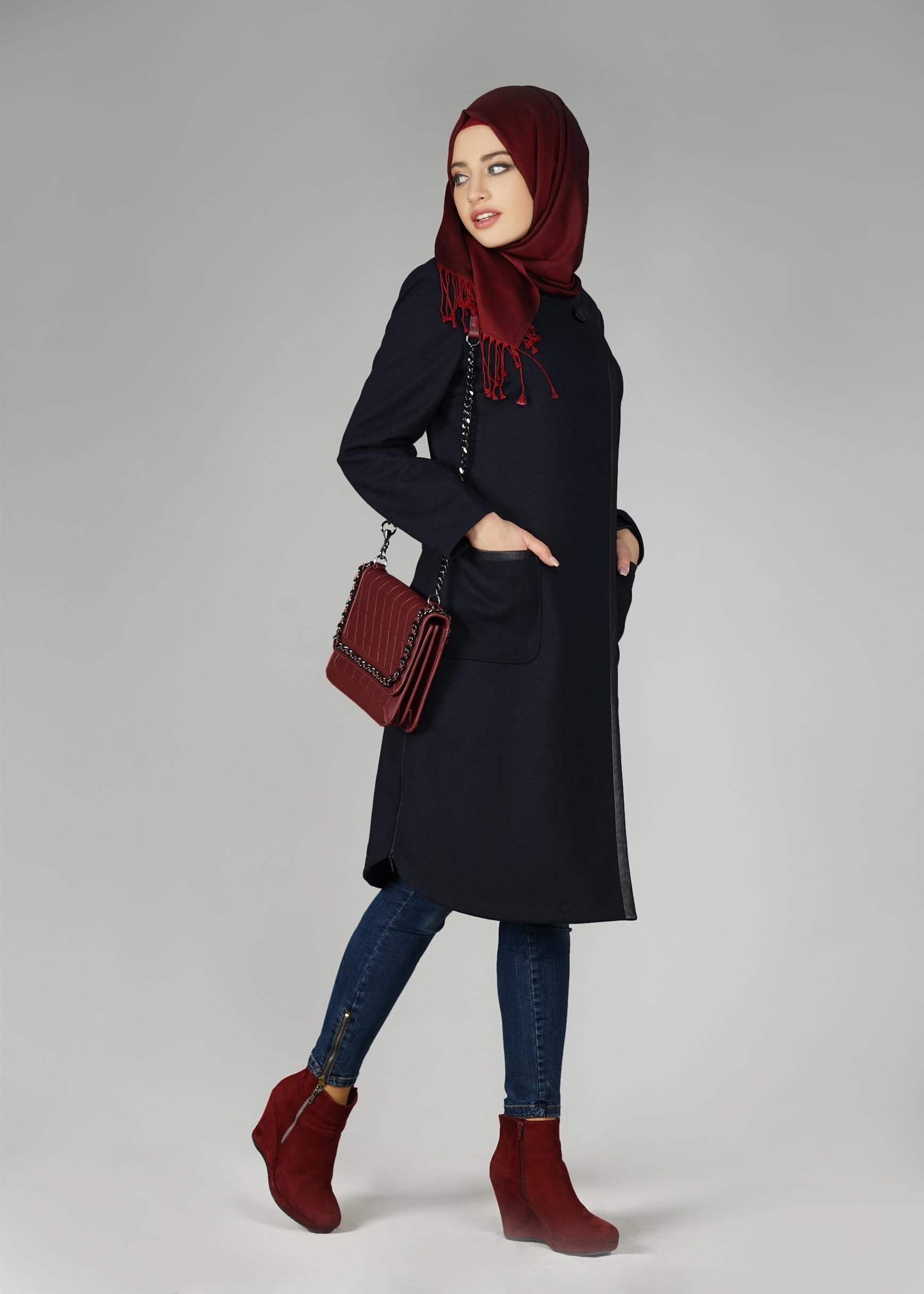 Tesettür giyim LACİVERT 9555 KABAN