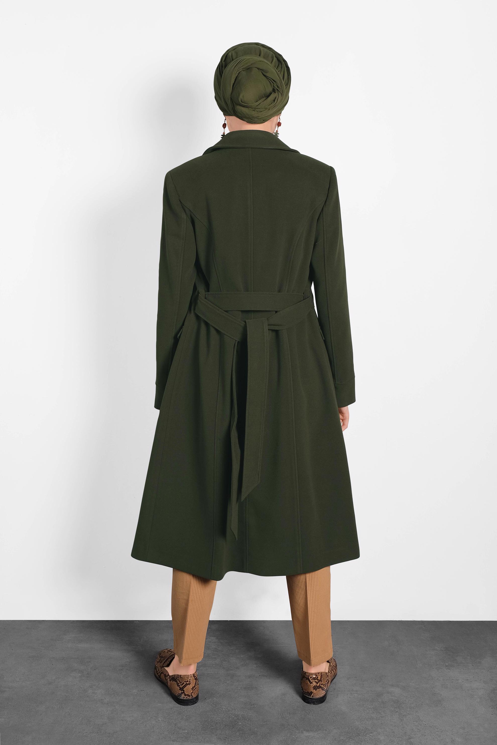 Tesettür giyim HAKİ GİZLİ DÜĞMELİ KABAN 9558 