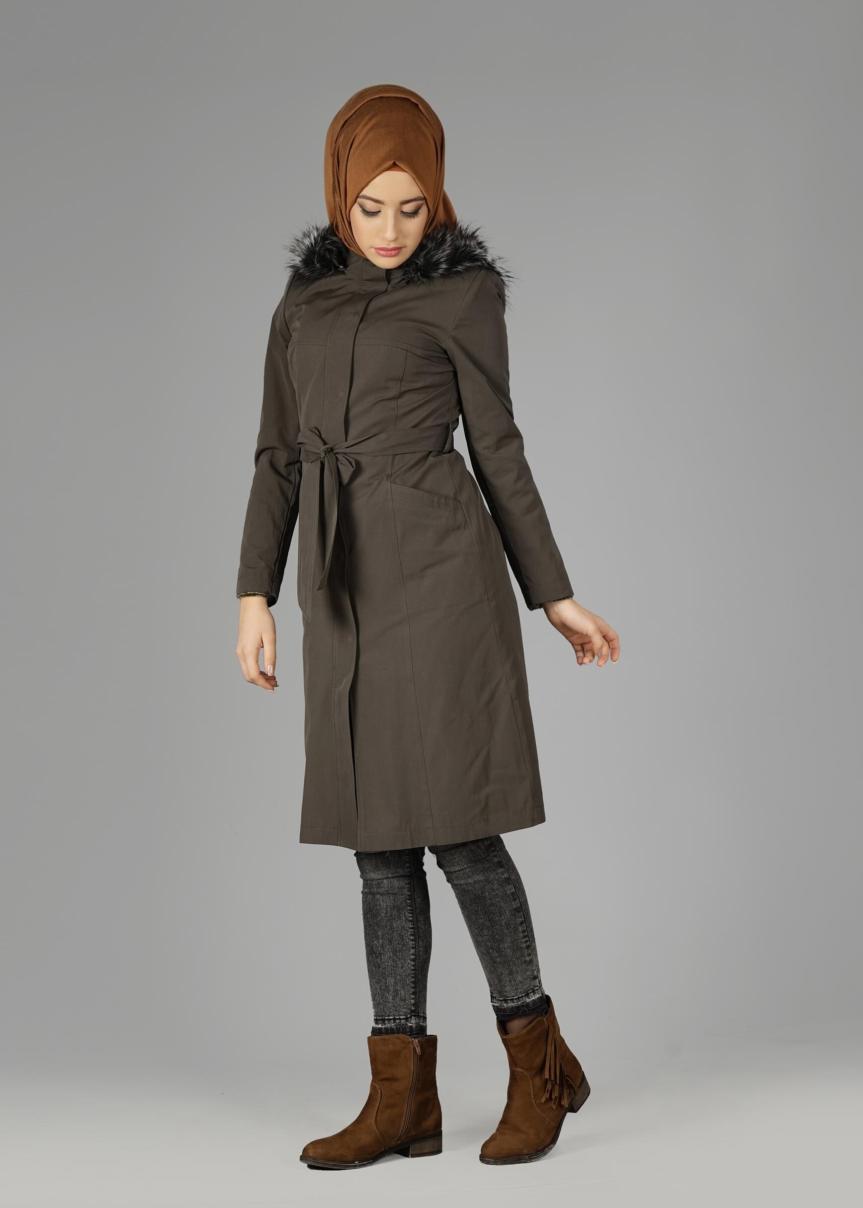 Tesettür giyim HAKİ 9559 KABAN 