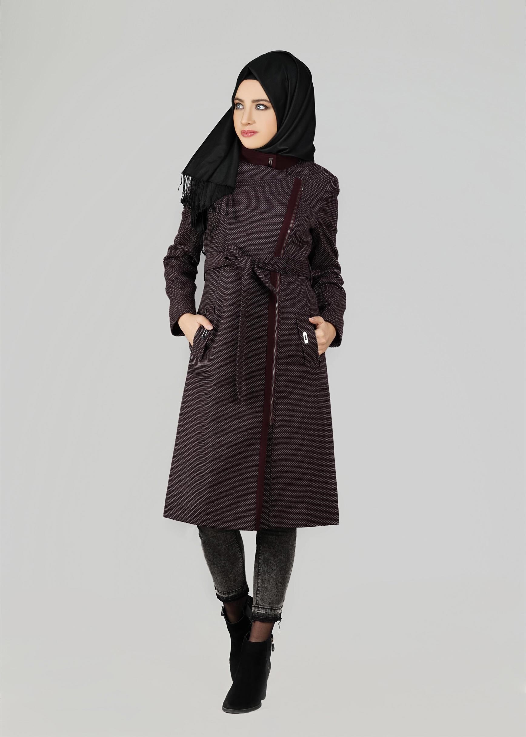 Tesettür giyim MÜRDÜM DESENLİ KABAN 9560