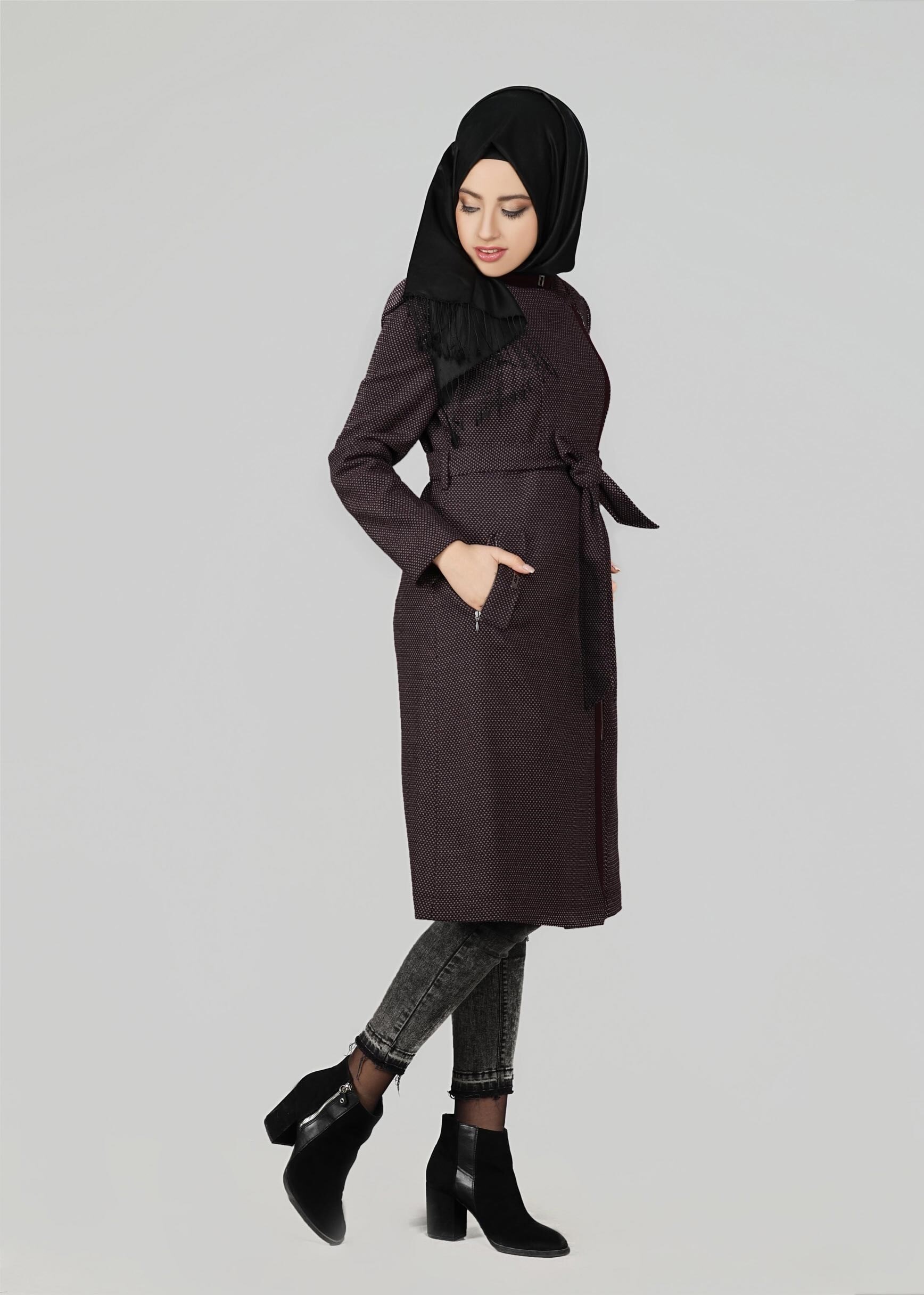 Tesettür giyim MÜRDÜM DESENLİ KABAN 9560