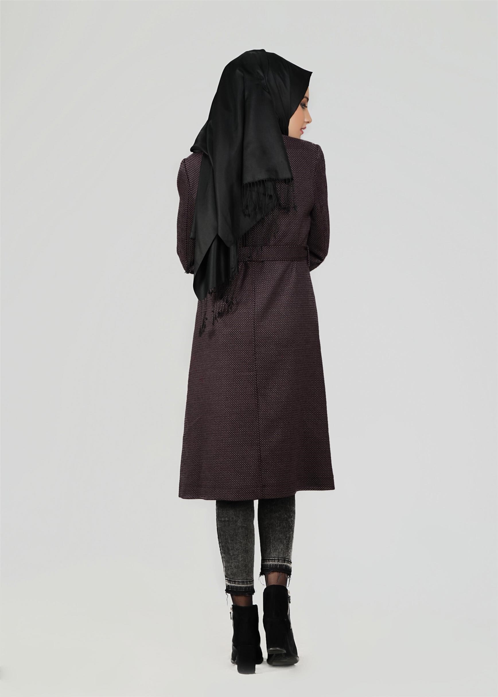 Tesettür giyim MÜRDÜM DESENLİ KABAN 9560