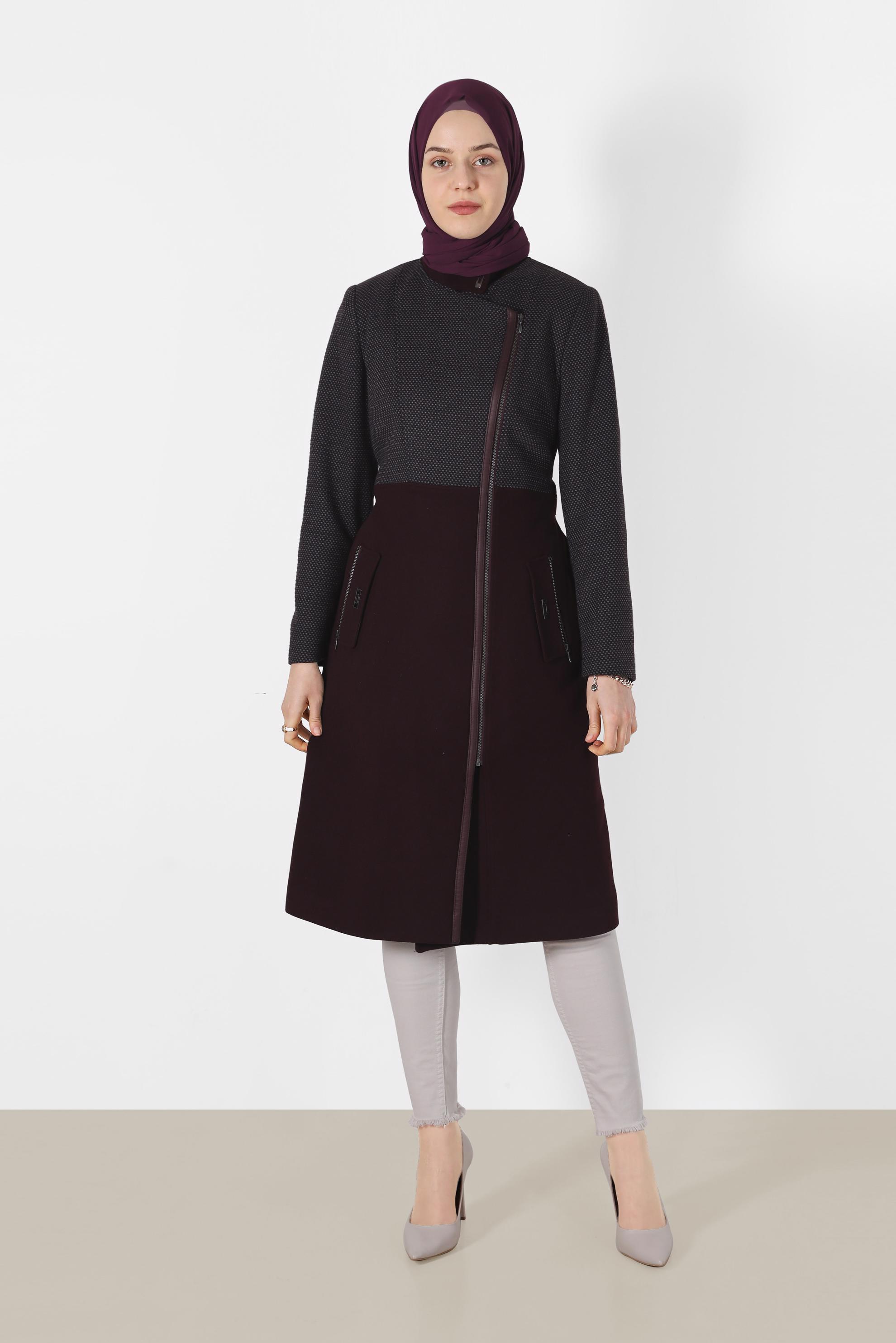 Tesettür giyim MÜRDÜM CEP DETAYLI FERMUARLI KABAN 9561 