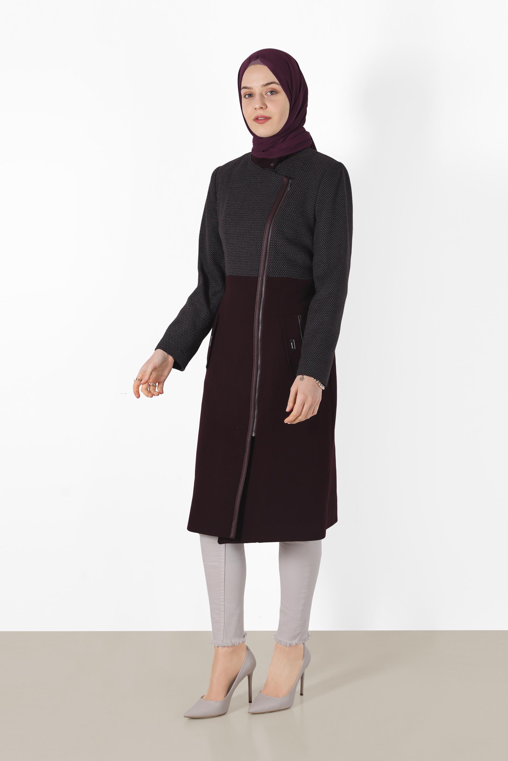 Tesettür giyim MÜRDÜM CEP DETAYLI FERMUARLI KABAN 9561 