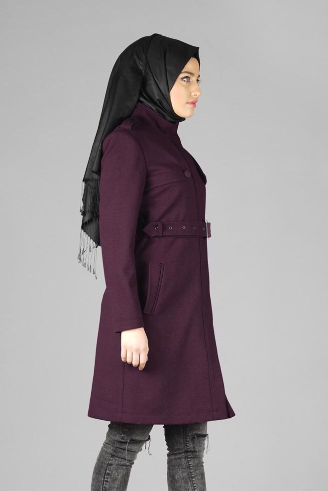 Tesettür giyim MÜRDÜM CEP DETAYLI KEMERLİ KABAN 9584 - ALVİNA