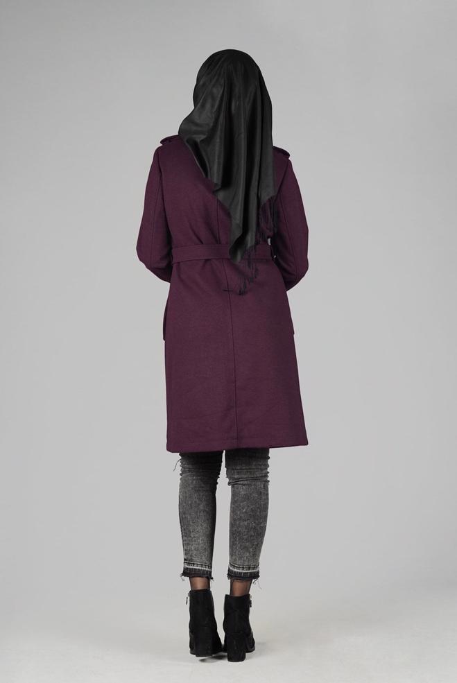 Tesettür giyim MÜRDÜM CEP DETAYLI KEMERLİ KABAN 9584 - ALVİNA