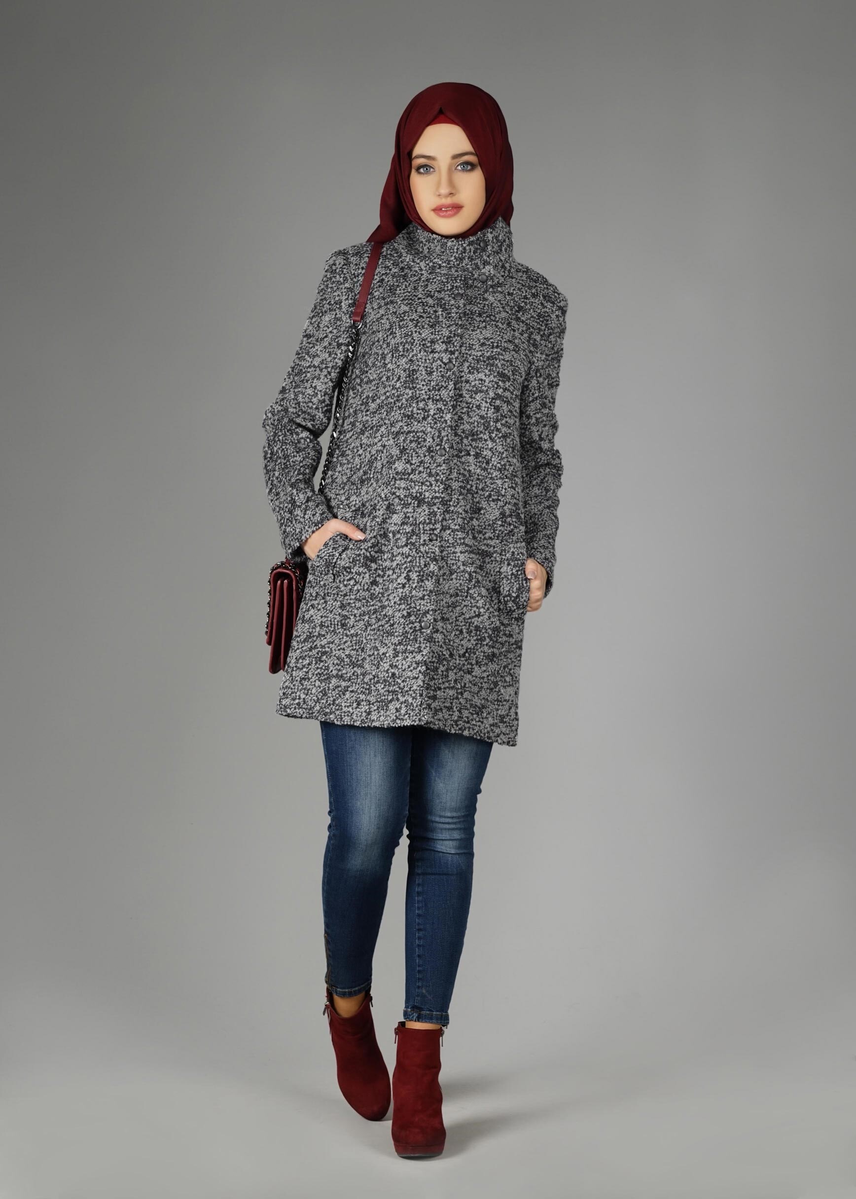 Tesettür giyim GRİ 9595 KABAN