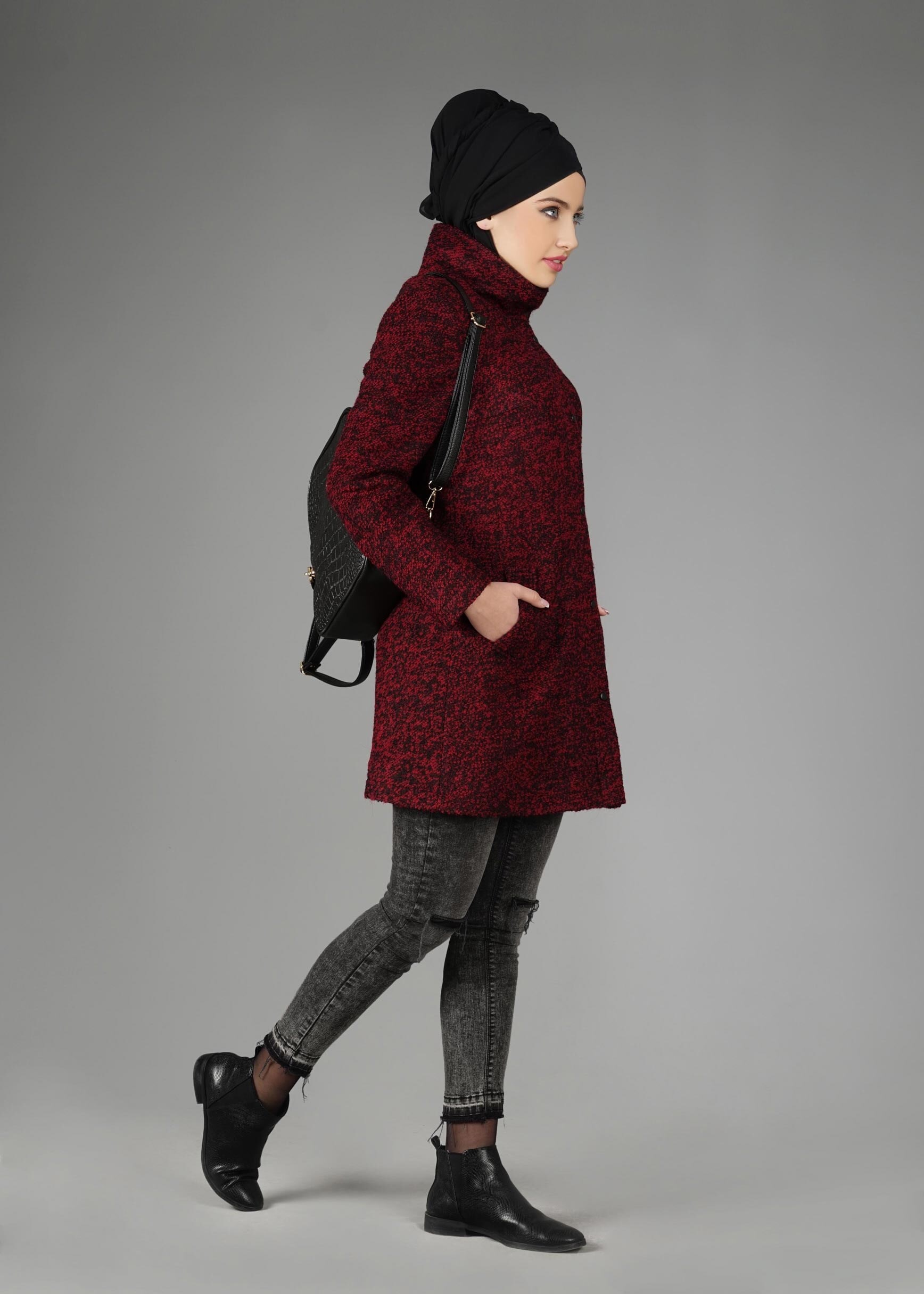 Tesettür giyim BORDO 9595 KABAN