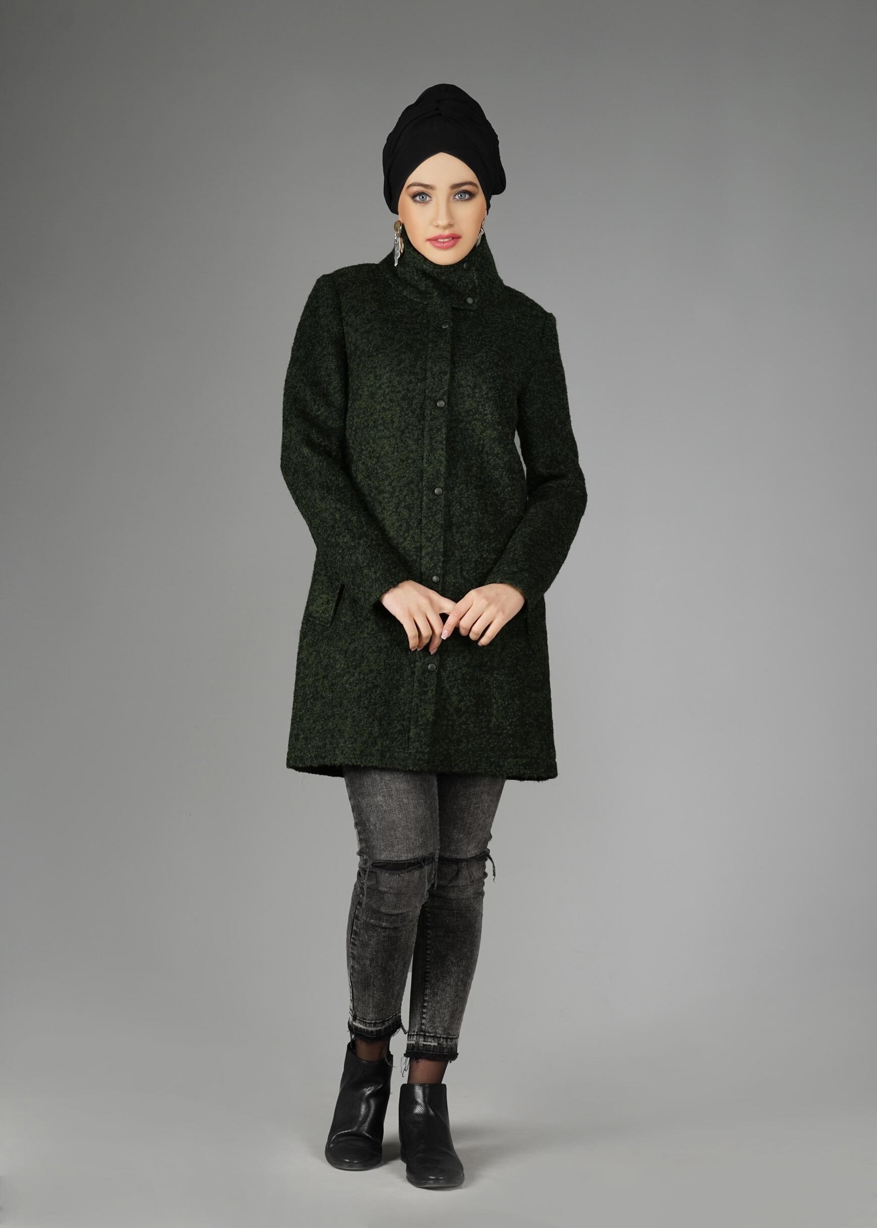 Tesettür giyim HAKİ 9595 KABAN