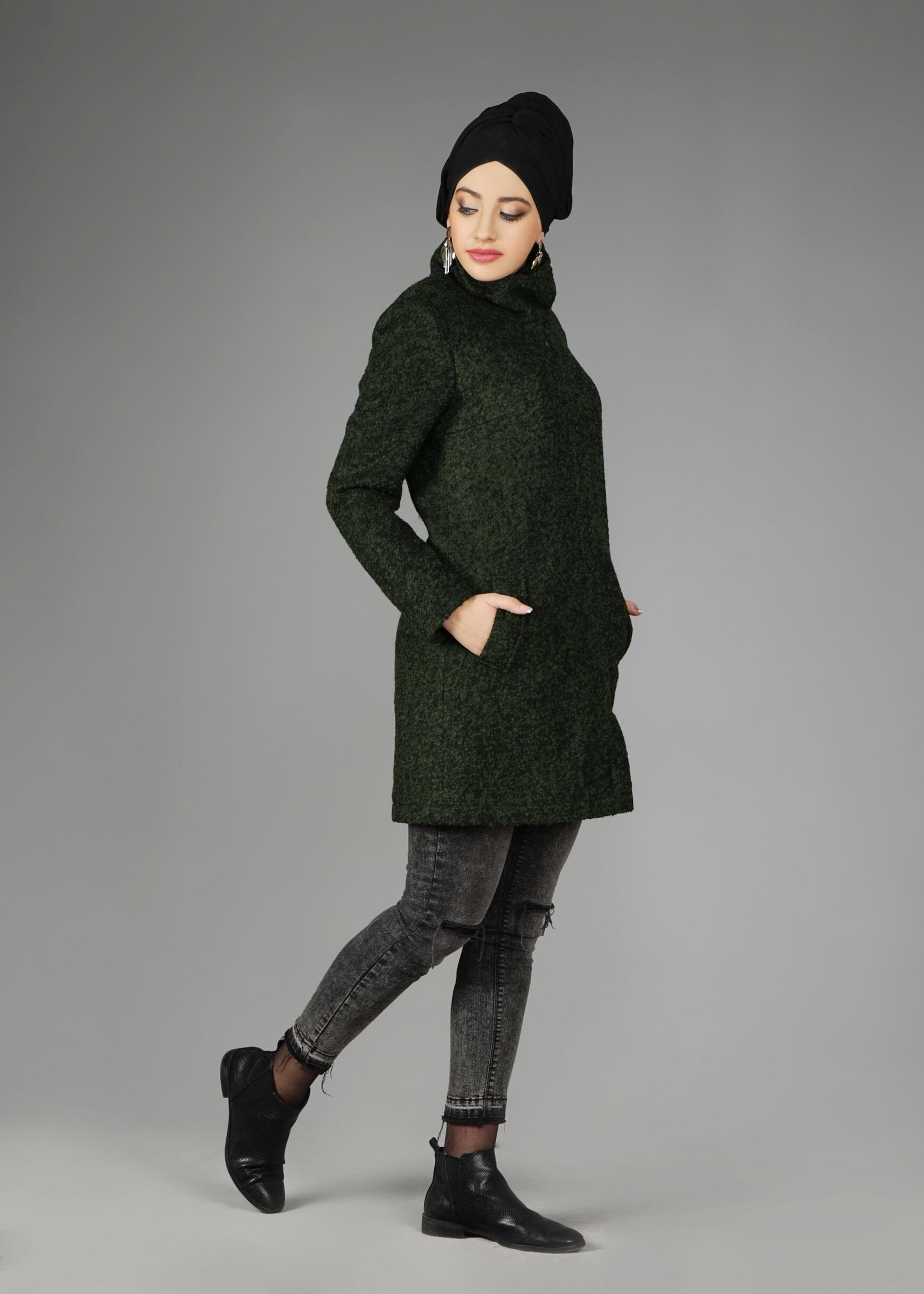 Tesettür giyim HAKİ 9595 KABAN