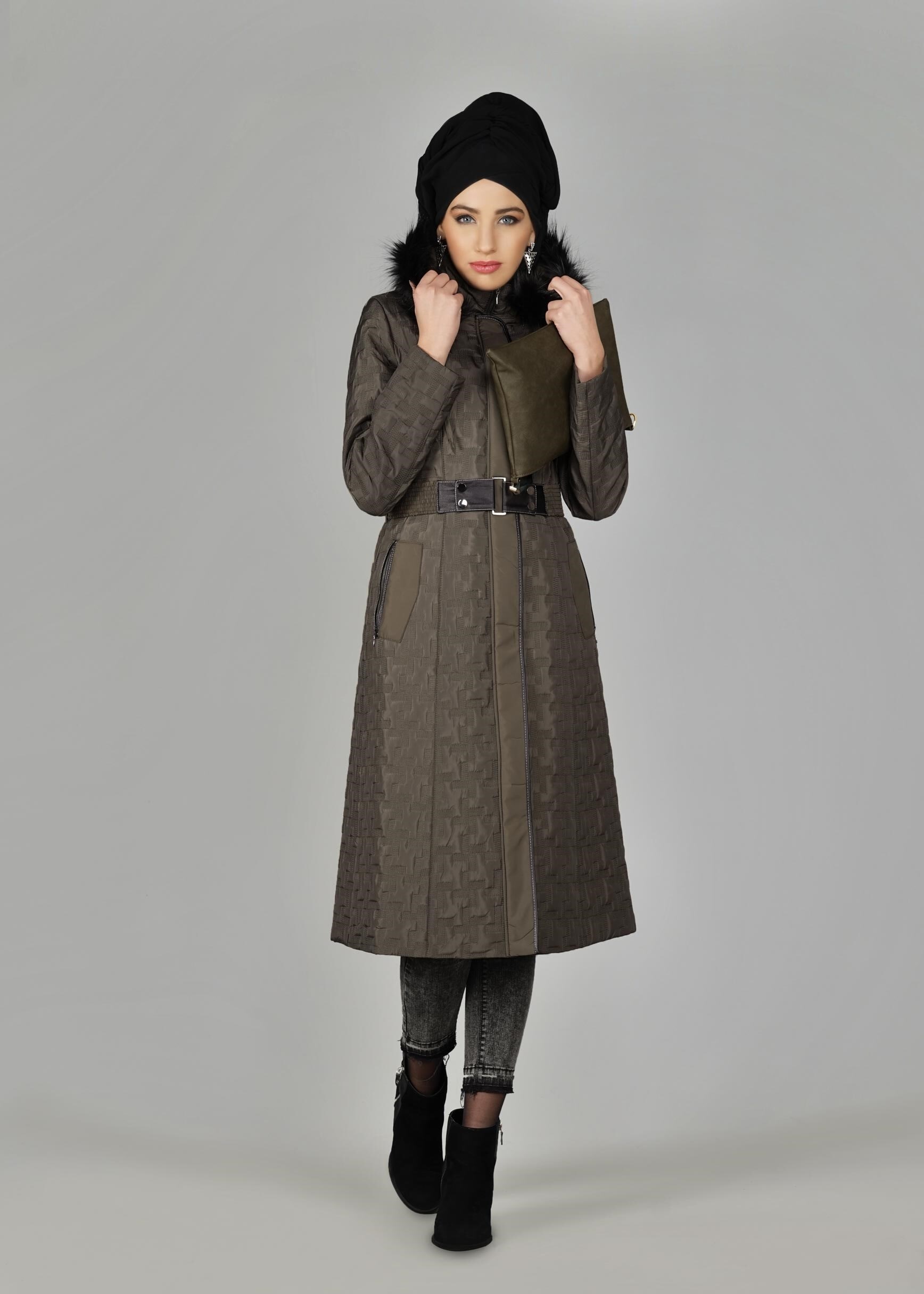 Tesettür giyim HAKİ 9598 KABAN