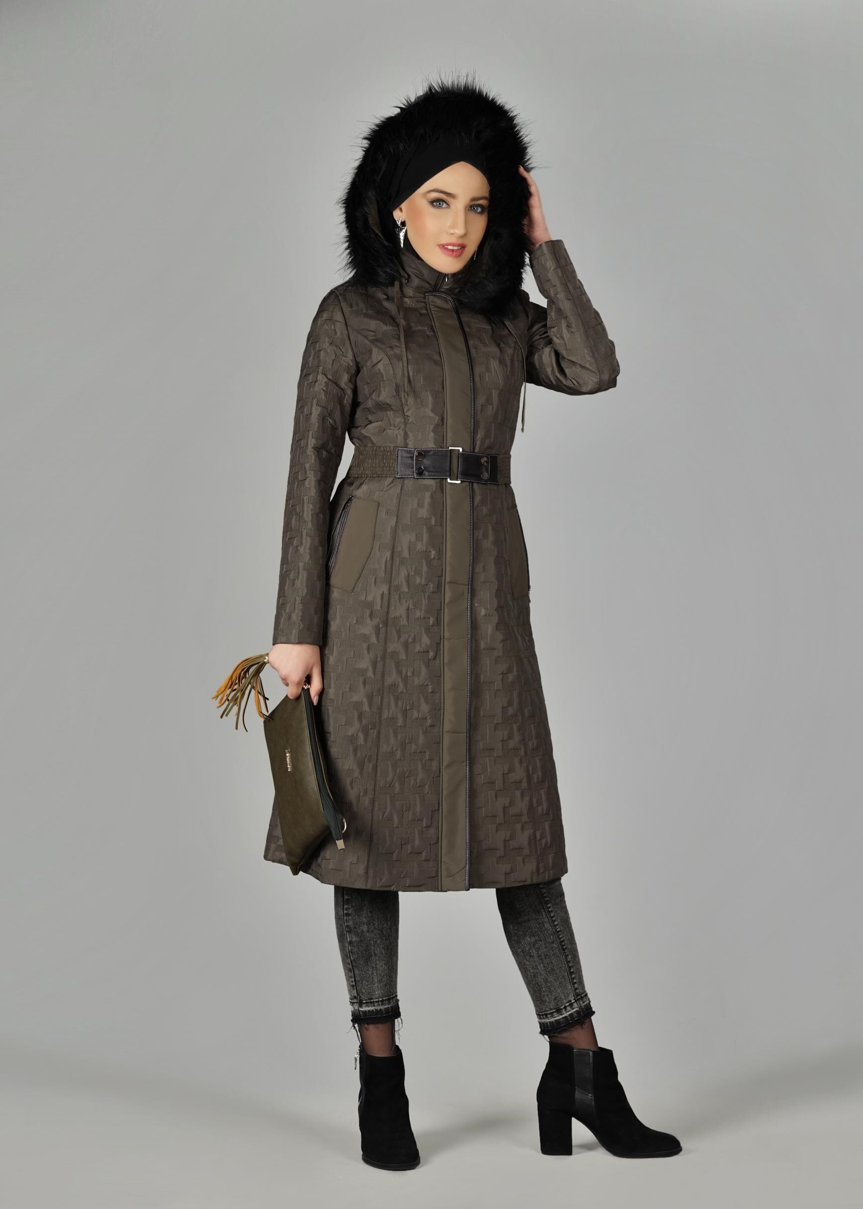 Tesettür giyim HAKİ 9598 KABAN