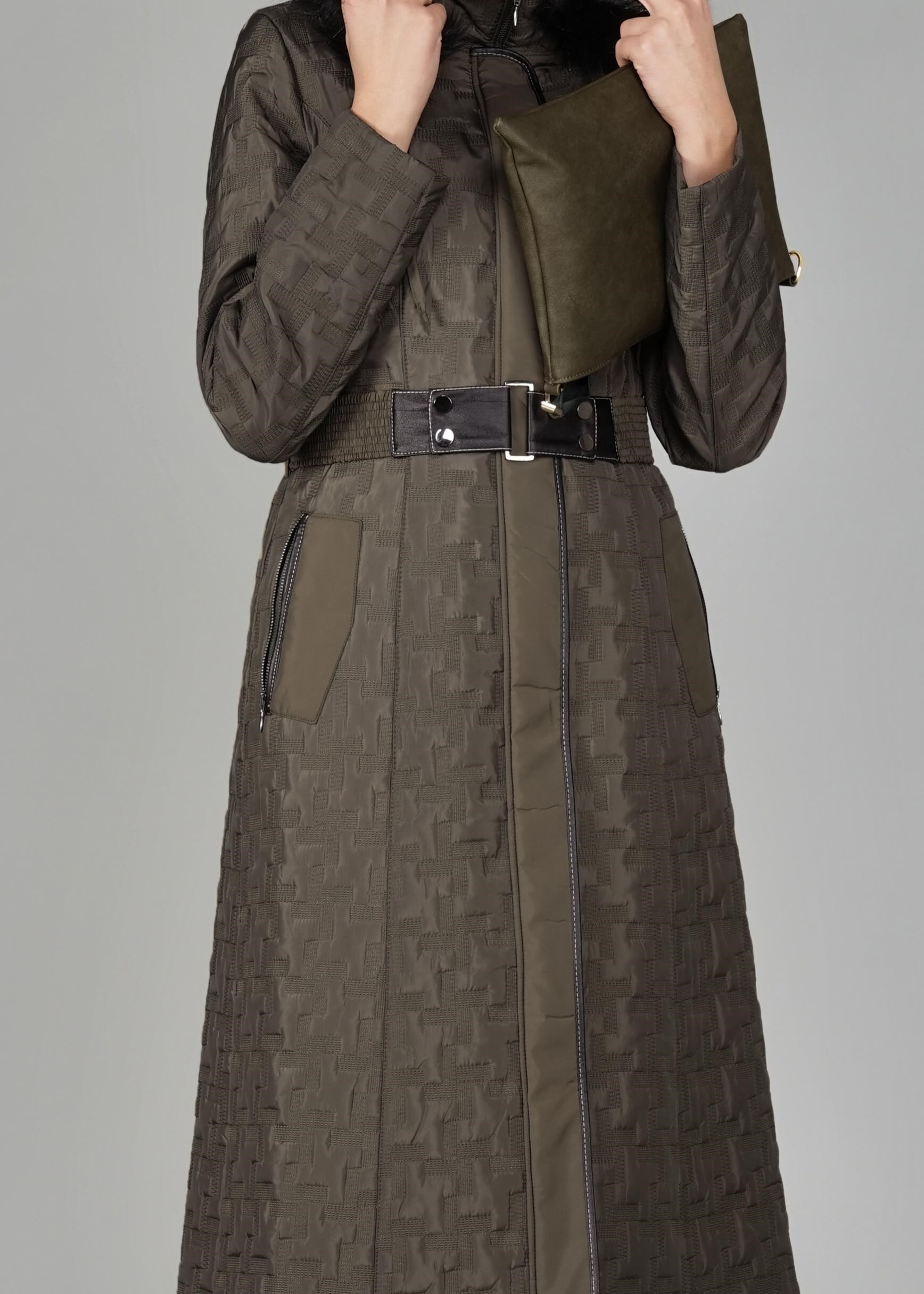 Tesettür giyim HAKİ 9598 KABAN