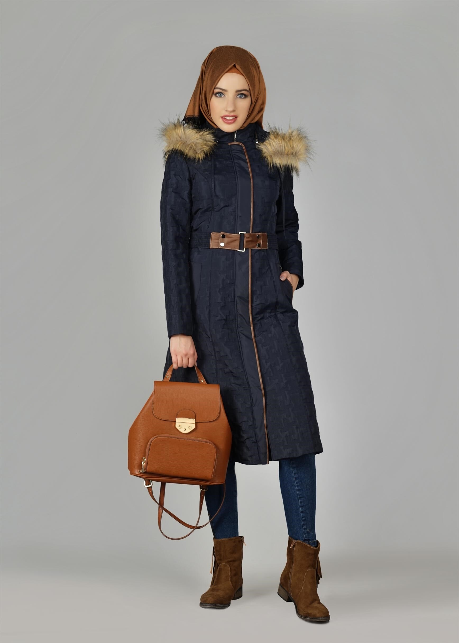 Tesettür giyim LACİVERT 9598 KABAN