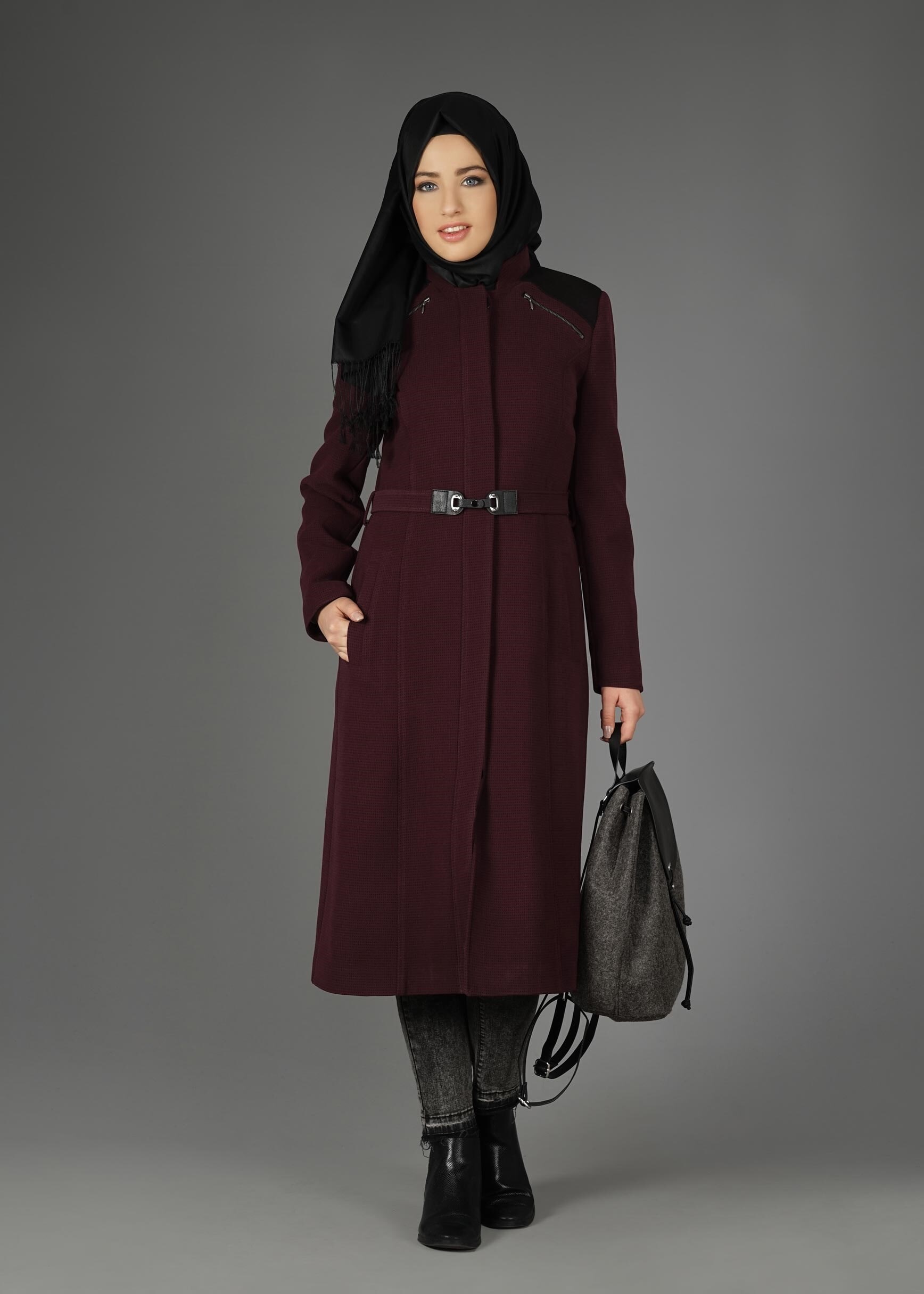 Tesettür giyim BORDO 9608 KABAN
