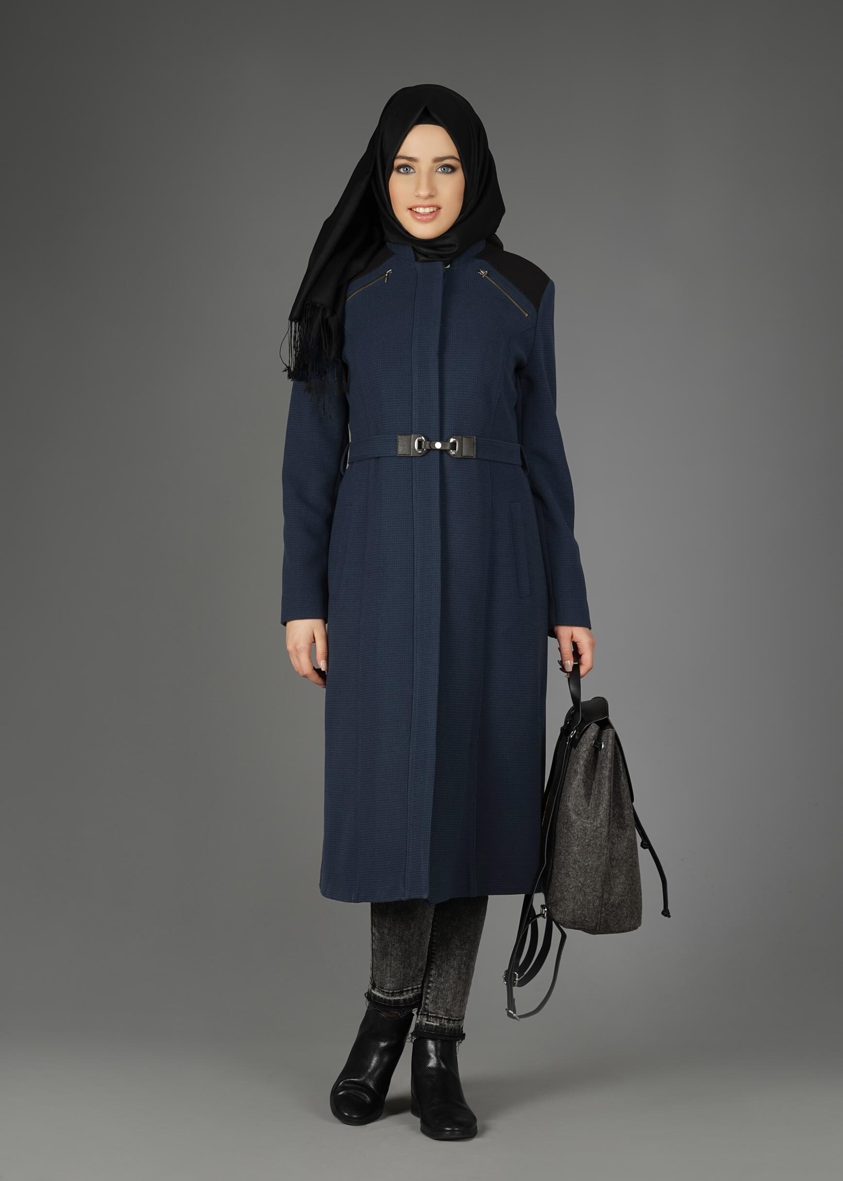 Tesettür giyim LACİVERT 9608 KABAN
