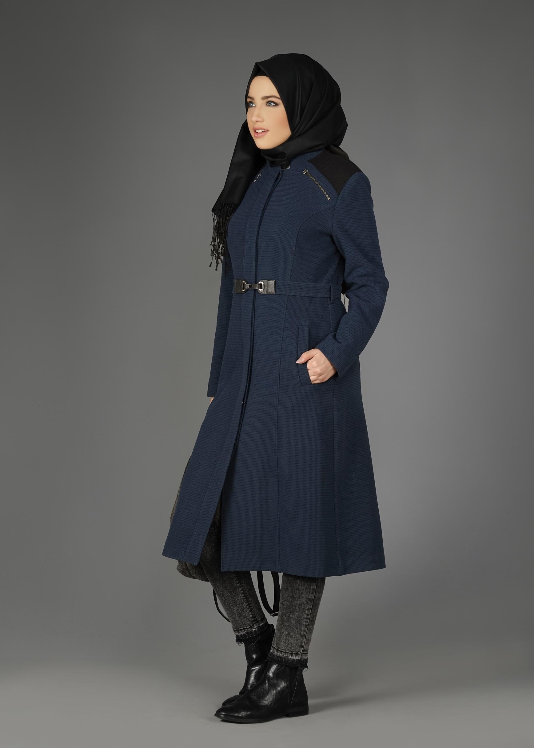 Tesettür giyim LACİVERT 9608 KABAN