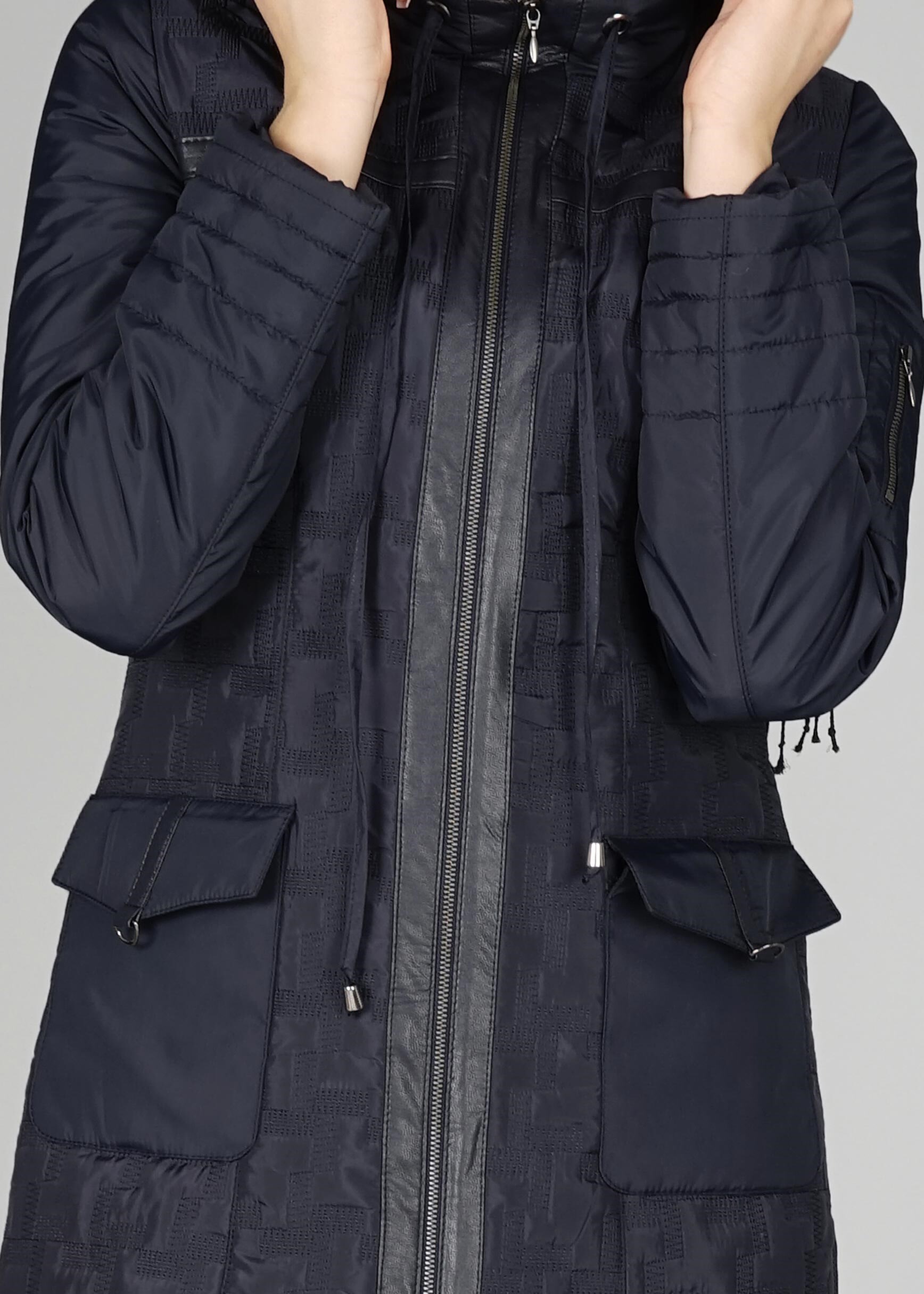 Tesettür giyim LACİVERT KAPÜŞONLU FERMUARLI KABAN 9612