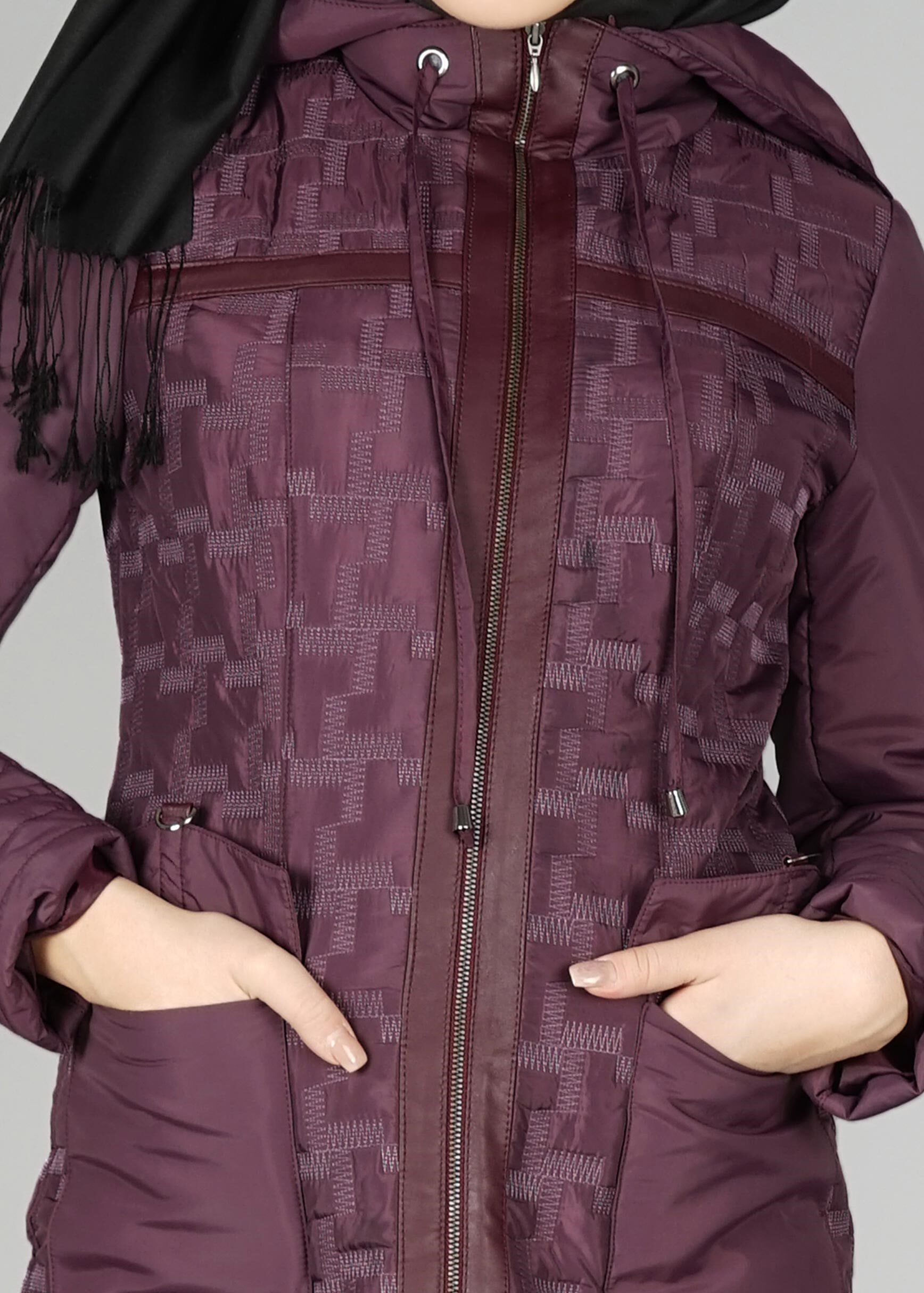 Tesettür giyim MÜRDÜM KAPÜŞONLU FERMUARLI KABAN 9612