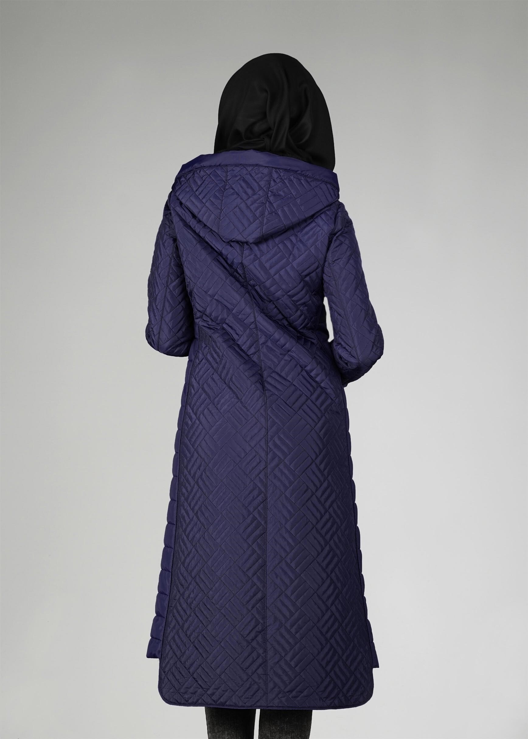 Tesettür giyim LACİVERT KAPÜŞONLU FERMUARLI KABAN 9613