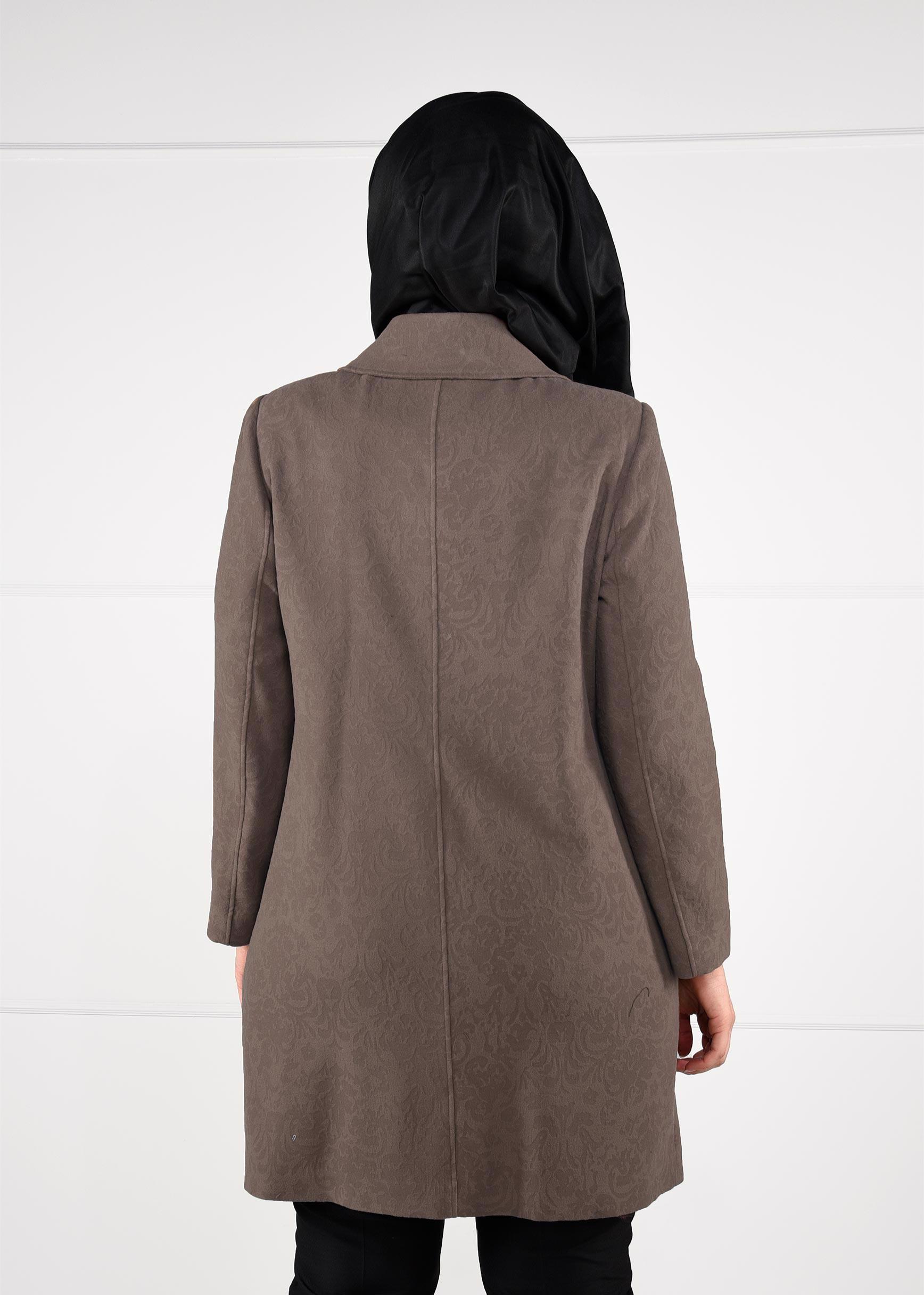 Tesettür giyim KAHVE YAKA DETAYLI KABAN 9618 