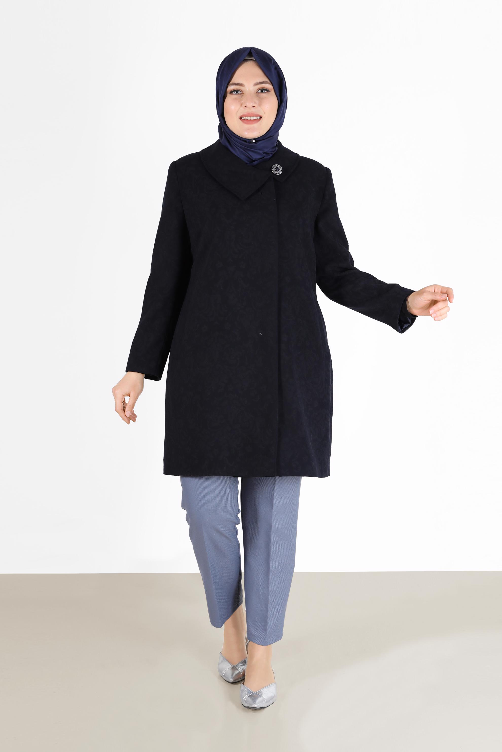 Tesettür giyim LACİVERT YAKA DETAYLI KABAN 9618 