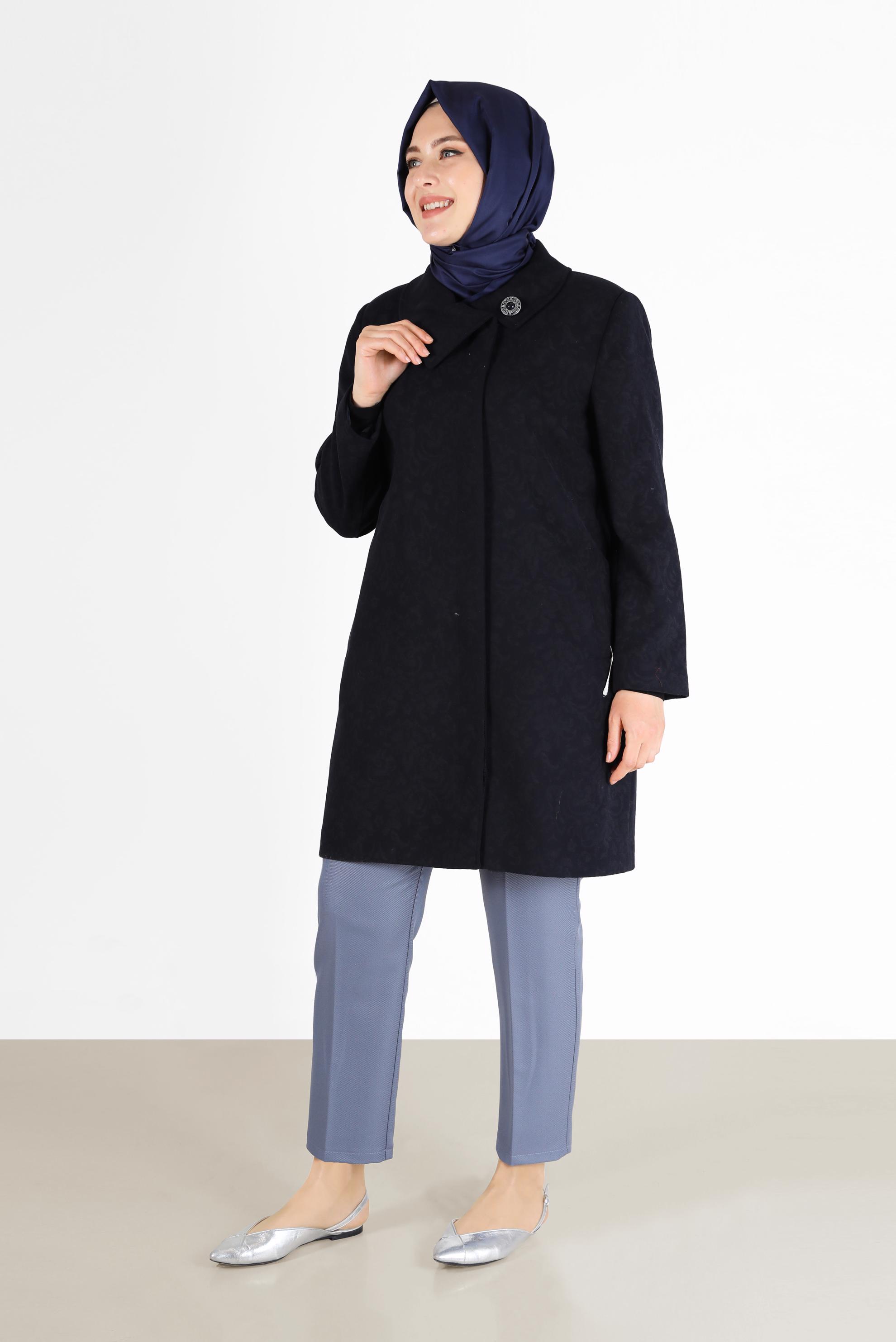 Tesettür giyim LACİVERT YAKA DETAYLI KABAN 9618 