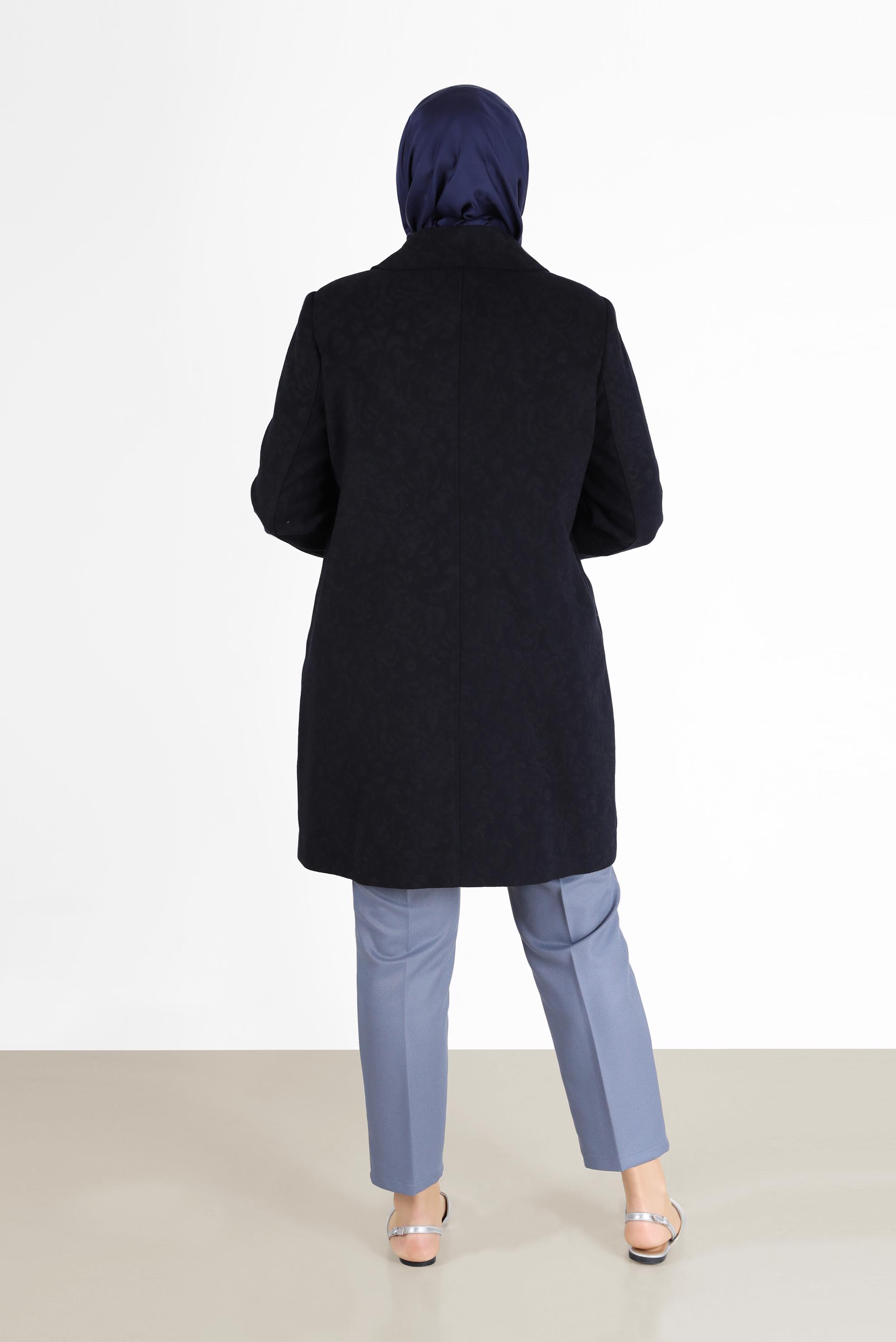 Tesettür giyim LACİVERT YAKA DETAYLI KABAN 9618 