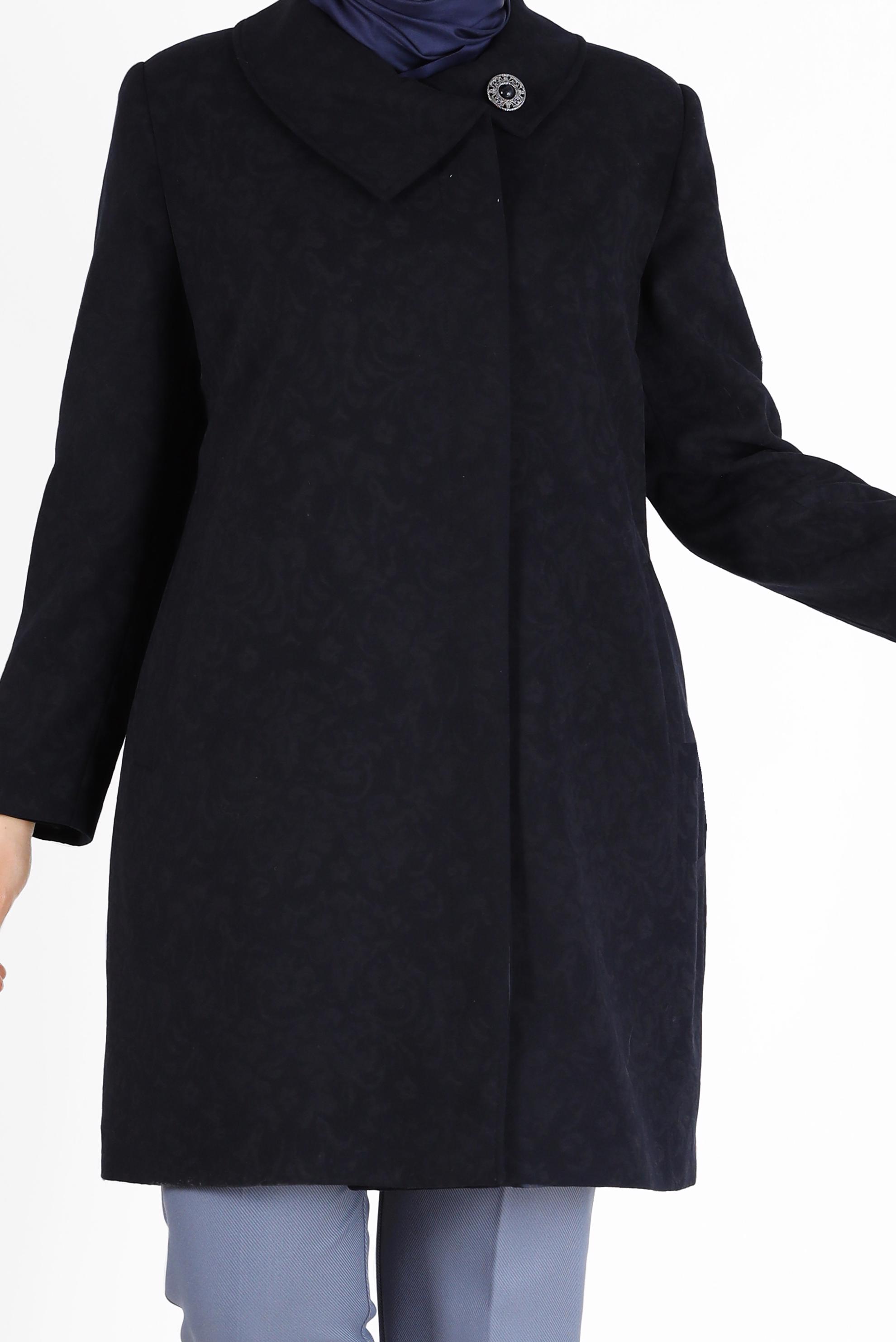 Tesettür giyim LACİVERT YAKA DETAYLI KABAN 9618 