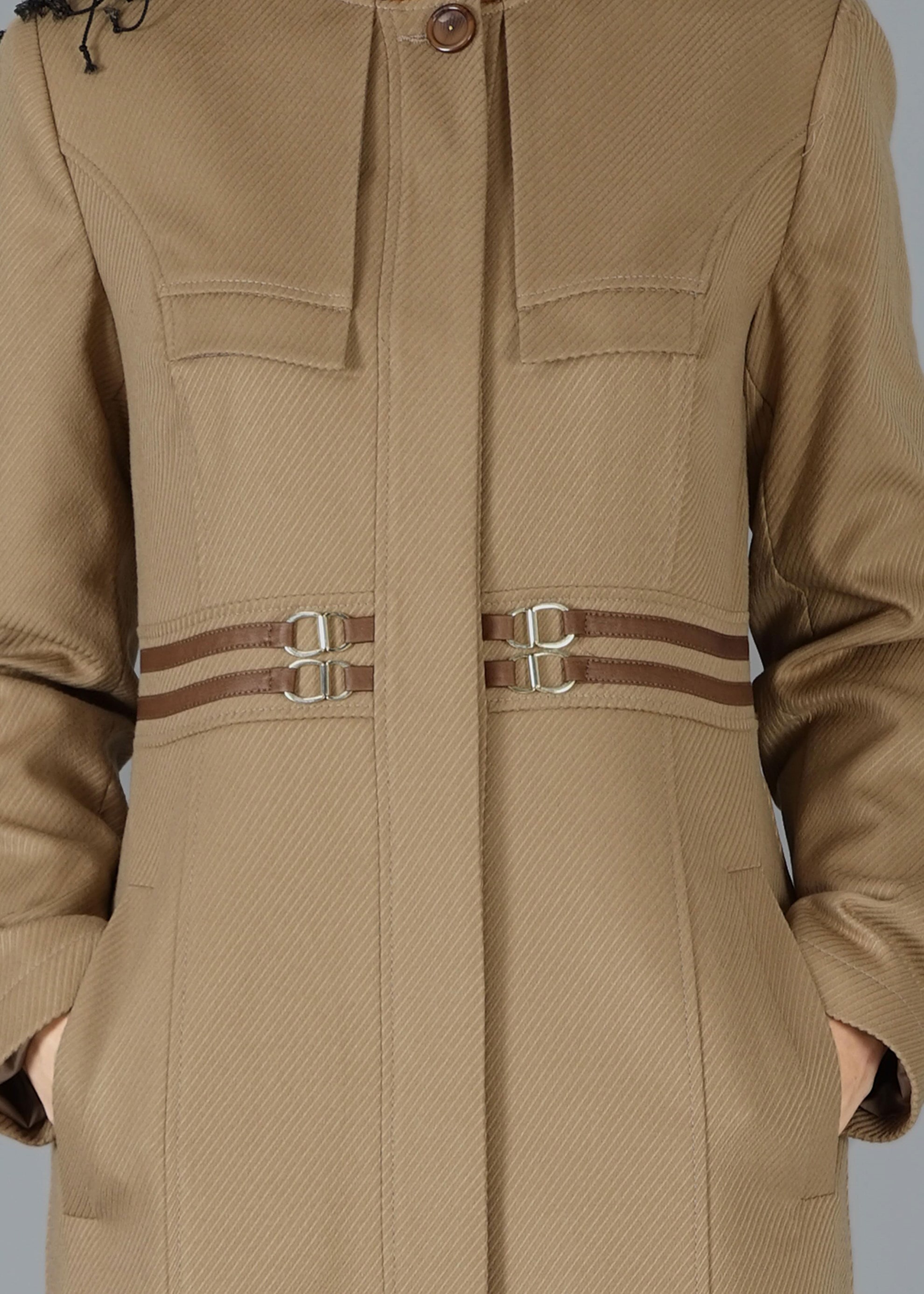 Tesettür giyim KAHVE GİZLİ DÜĞMELİ MANTO 9452