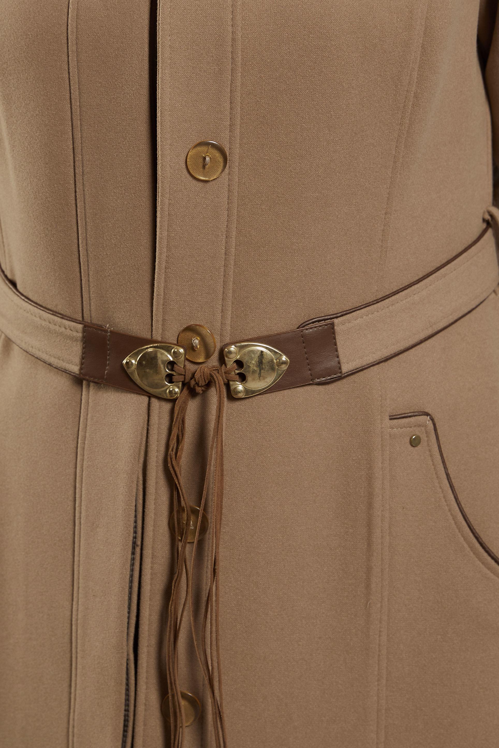 Tesettür giyim KAHVE CEP DETAYLI KUŞAKLI MANTO 9455