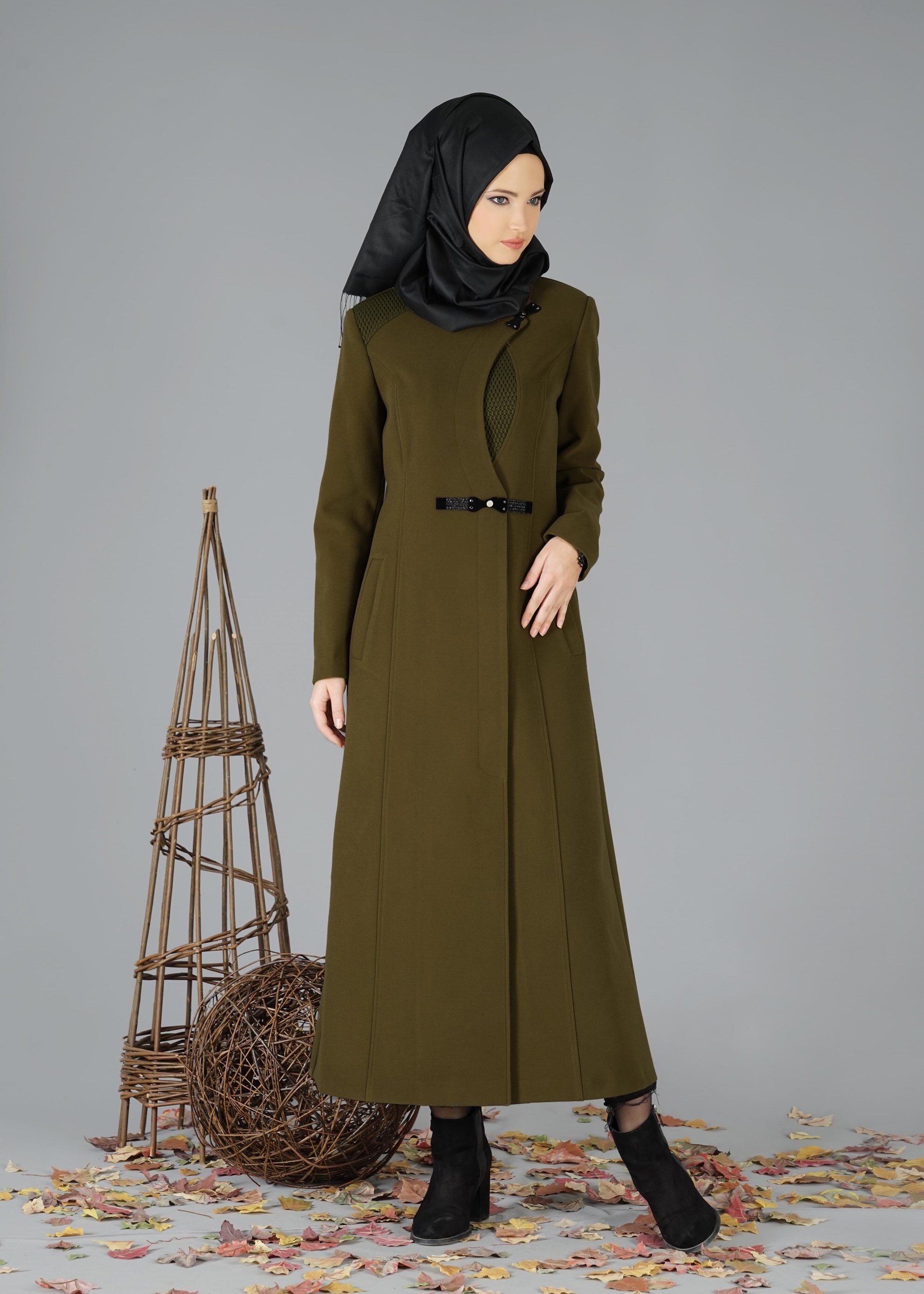 Tesettür giyim HAKİ 9456 MANTO