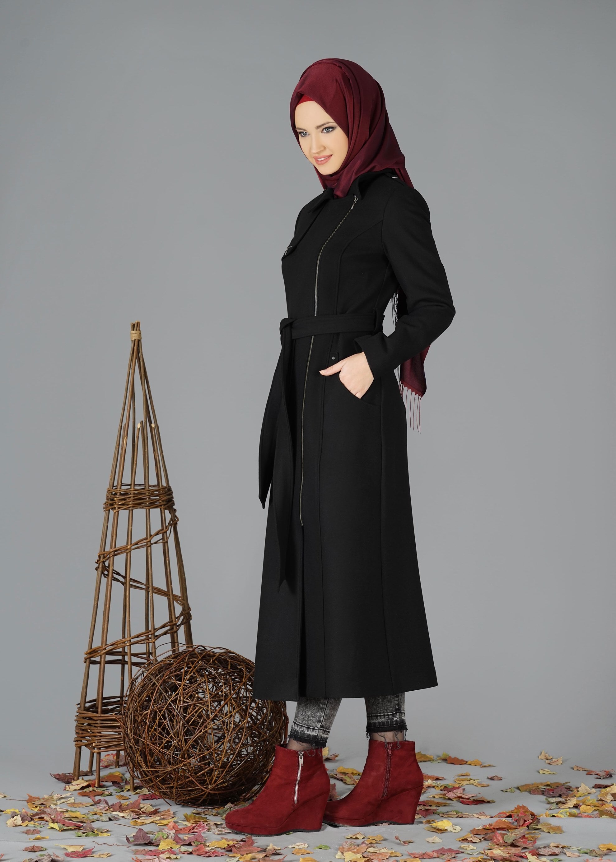 Tesettür giyim SİYAH 9462 MANTO