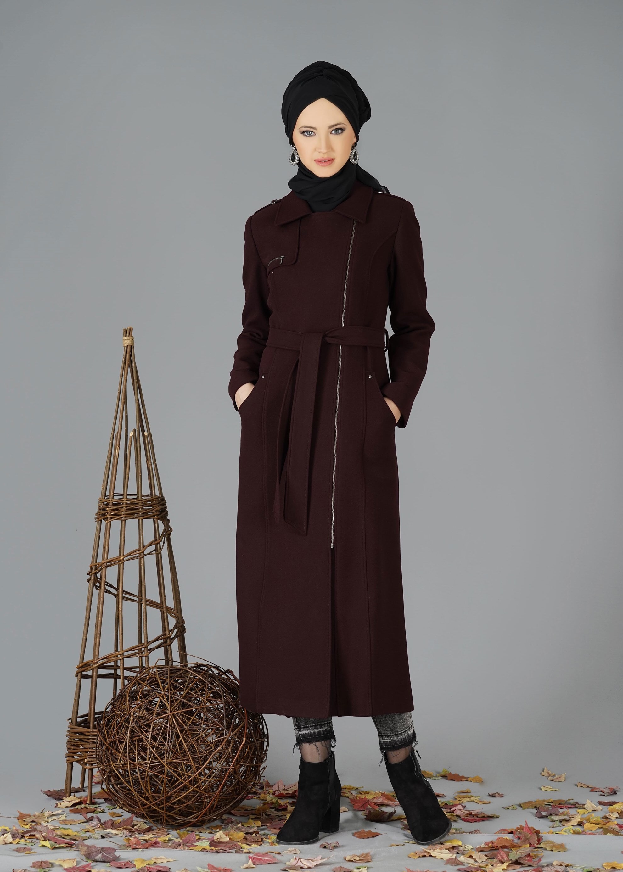 Tesettür giyim BORDO 9462 MANTO