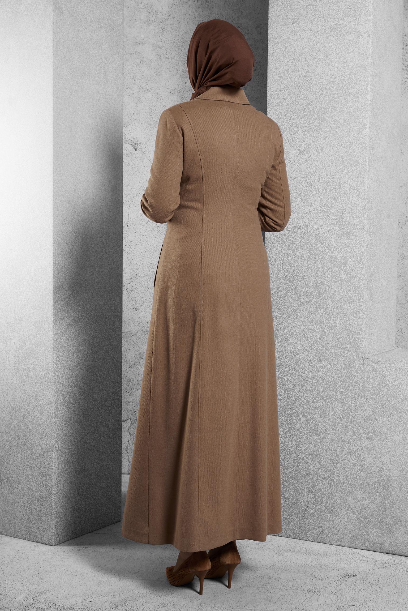 Tesettür giyim KAHVE FERMUARLI MANTO 9468