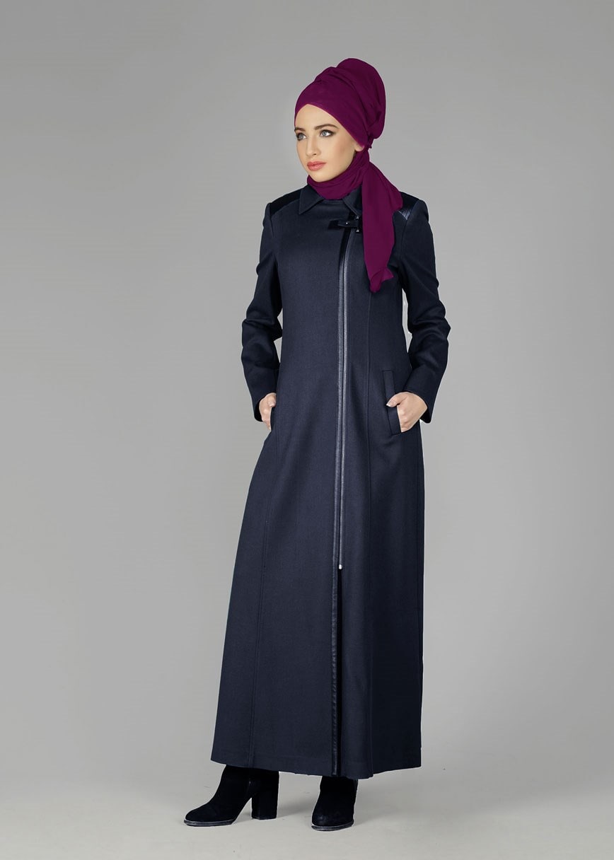 Tesettür giyim LACİVERT FERMUARLI MANTO 9468