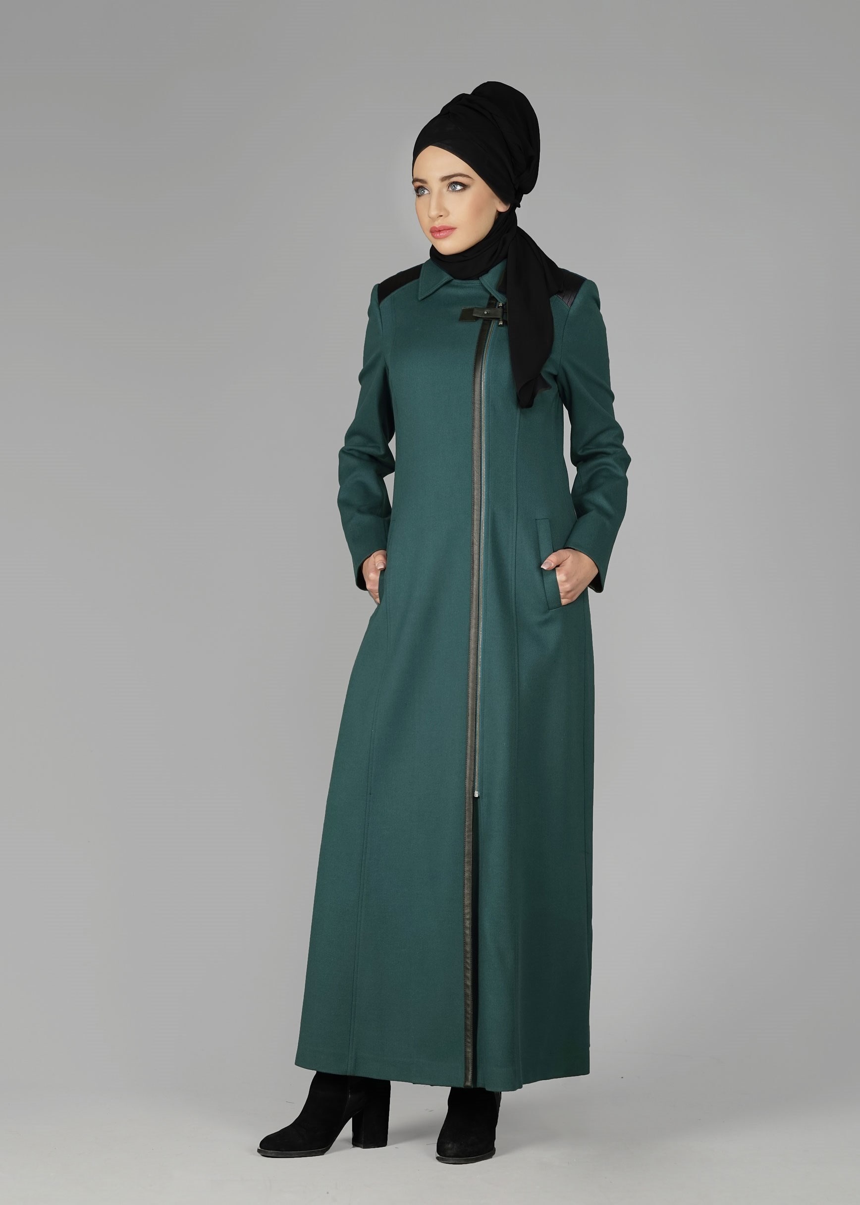 Tesettür giyim MAVİ FERMUARLI MANTO 9468