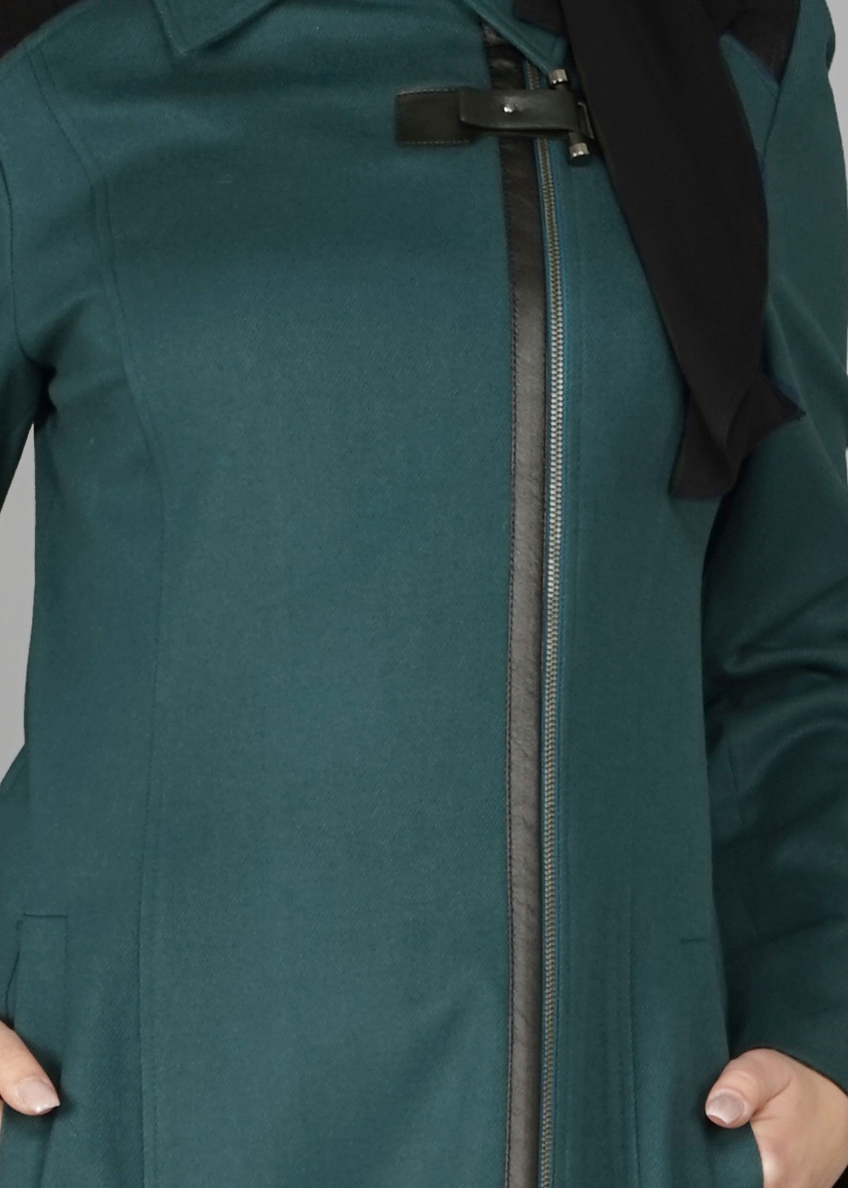 Tesettür giyim MAVİ FERMUARLI MANTO 9468