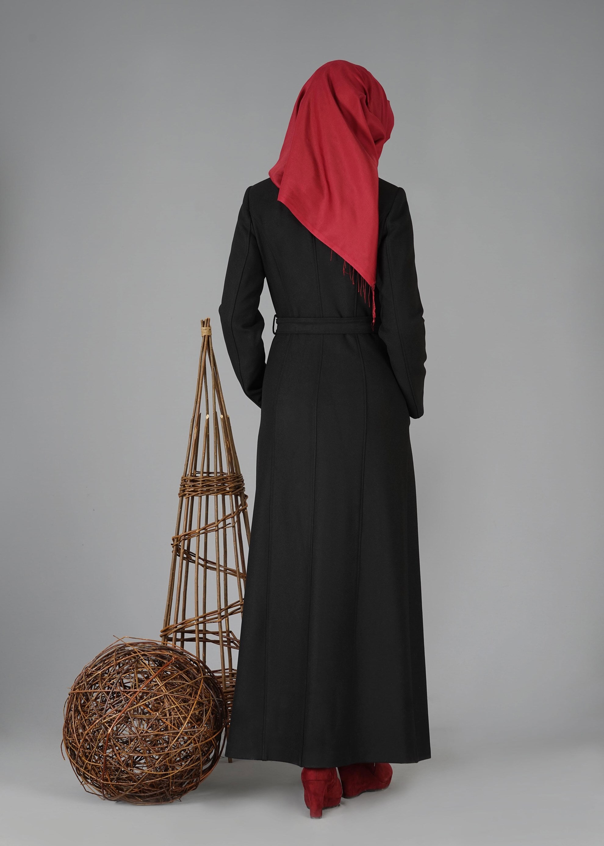 Tesettür giyim SİYAH ERKEK YAKA FERMUARLI MANTO 9484