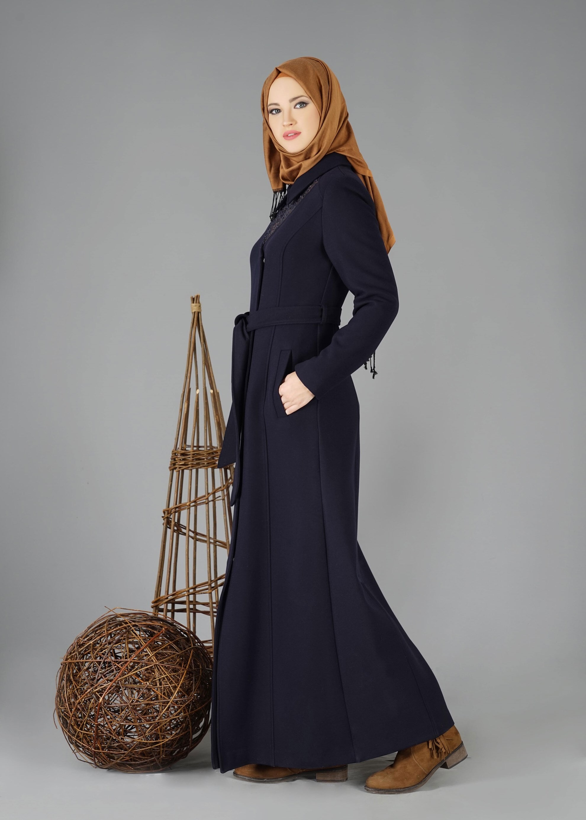 Tesettür giyim LACİVERT ERKEK YAKA FERMUARLI MANTO 9484