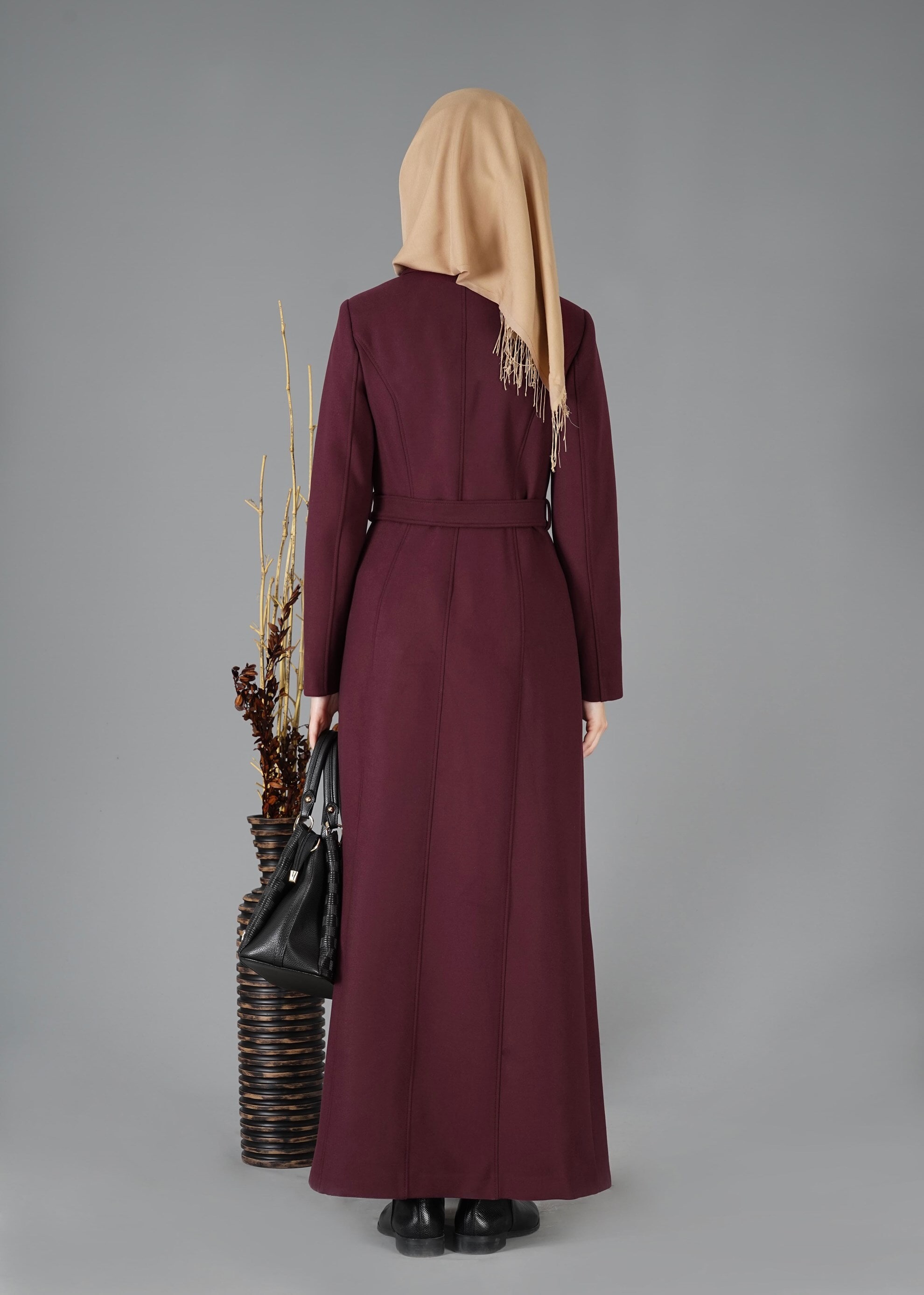 Tesettür giyim BORDO ERKEK YAKA FERMUARLI MANTO 9484